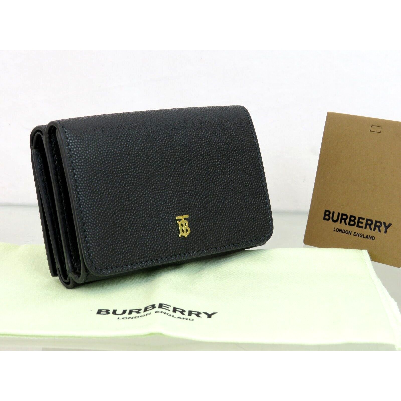 Burberry BURBERRY LARK BLACK LEATHER GOLD TB LOGO TRIFOLD WALLET Size ONE SIZE - 2 Thumbnail