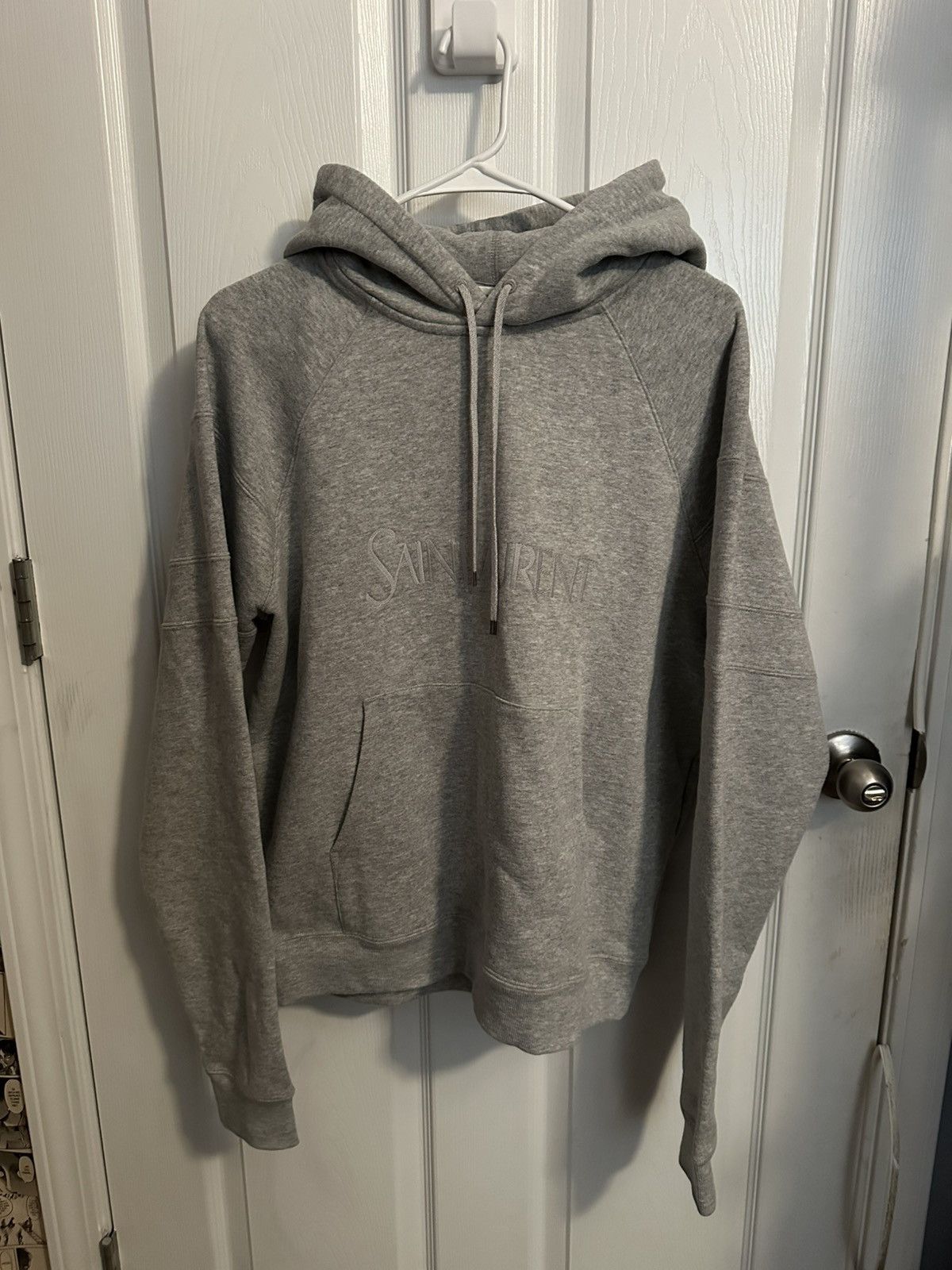 Saint Laurent Logo embroidery hoodie grey