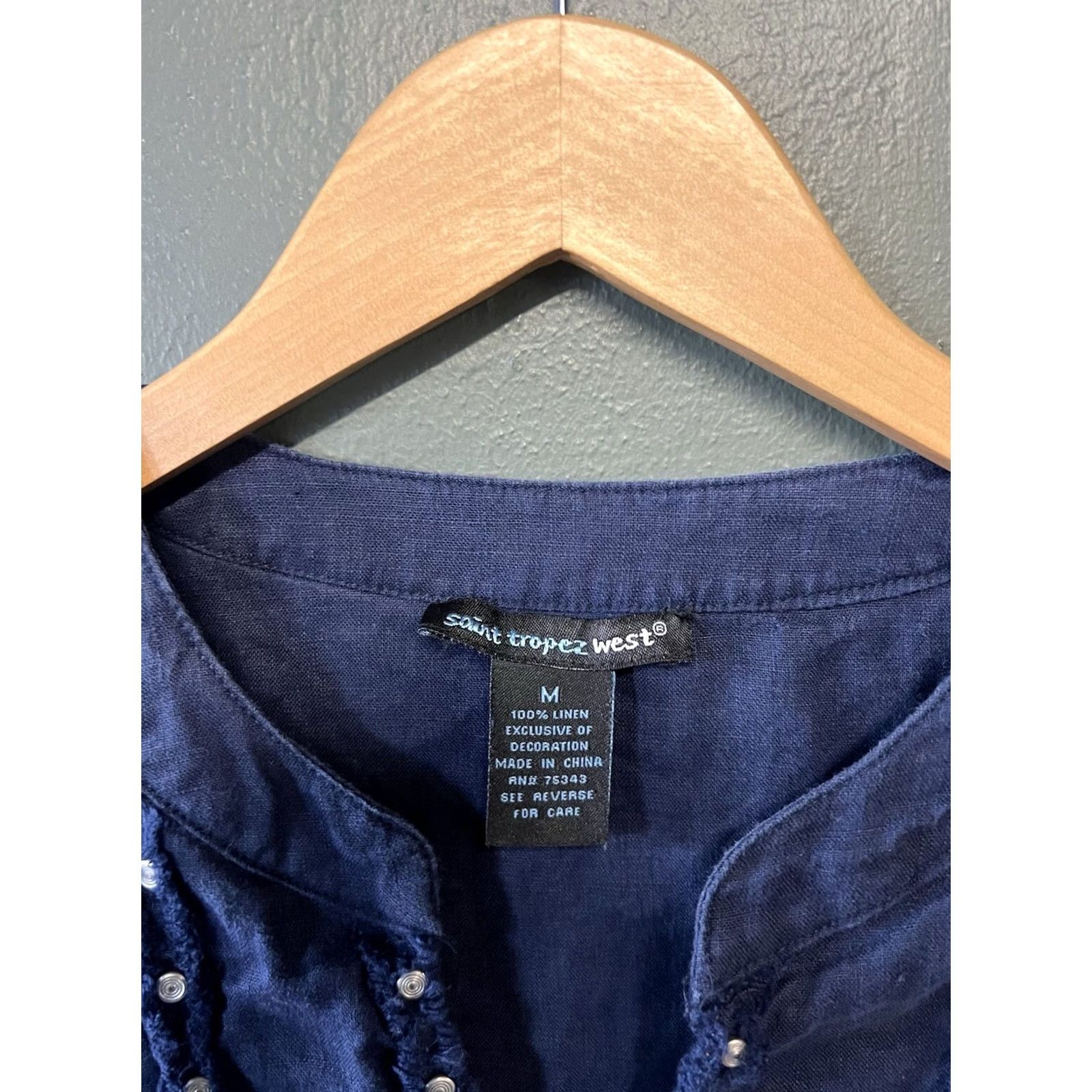 Vintage Saint Tropez West Womens Blouse Shirt 3/4 Sleeve Blue M Medium Size Size M / US 6-8 / IT 42-44 - 3 Thumbnail