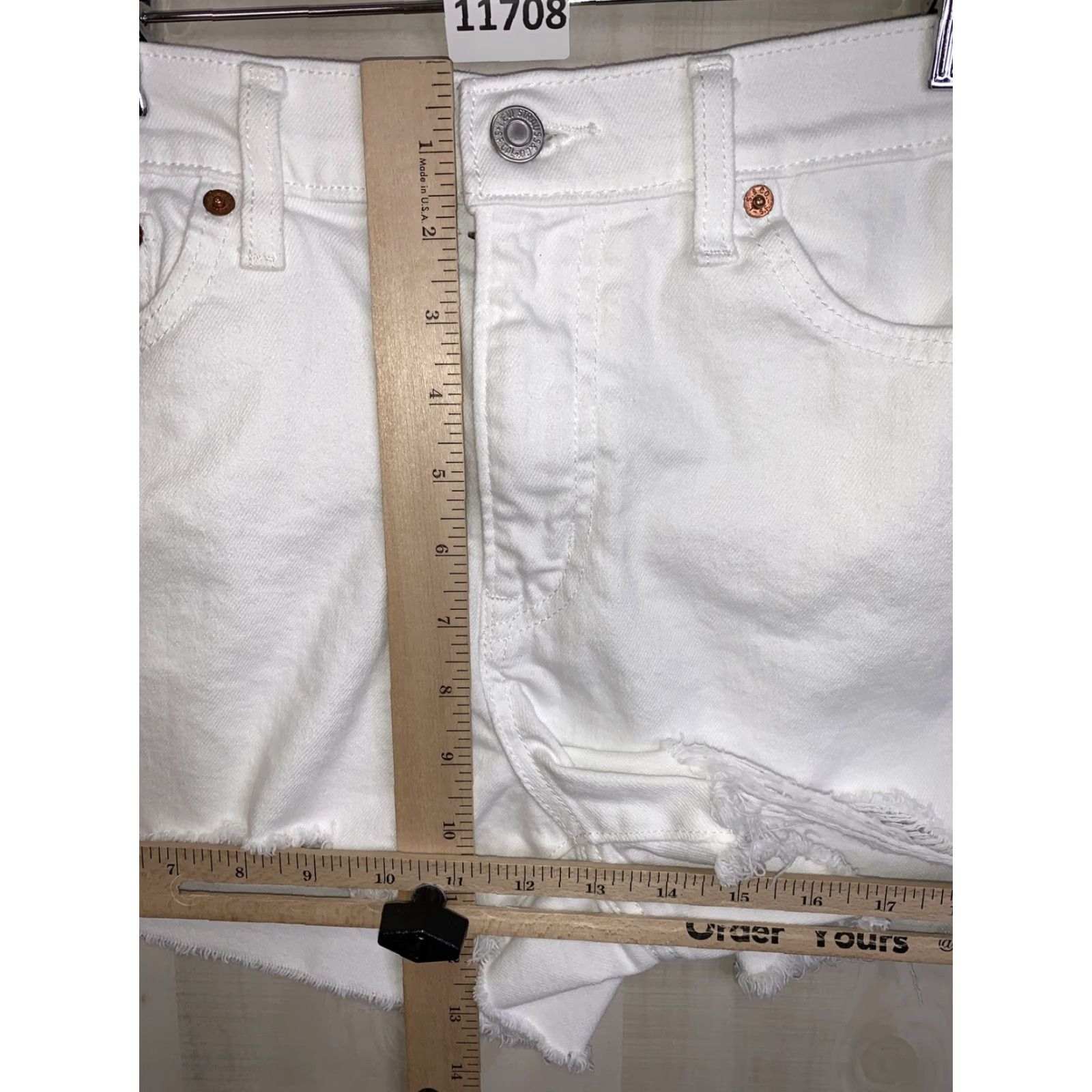 Levi's Levi’s White Stretch Denim Shorts Women’s 29 High Rise Distressed Cut-Off Jeans 11708 Size 29" - 4 Thumbnail