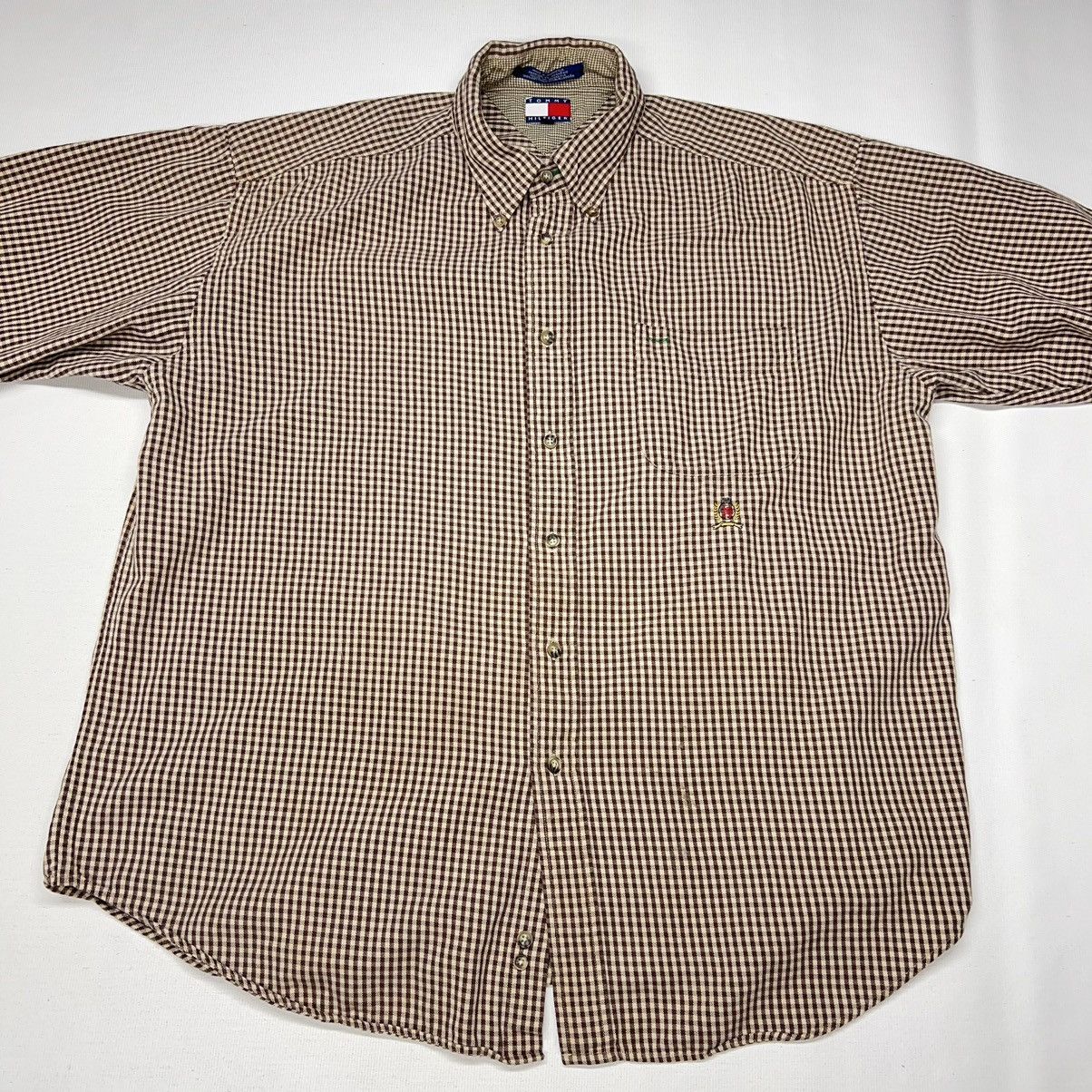 Tommy Hilfiger × Vintage Vintage Tommy Hilfiger Shirt Brown Tan Plaid Collared Button Size US XL / EU 56 / 4 - 2 Thumbnail
