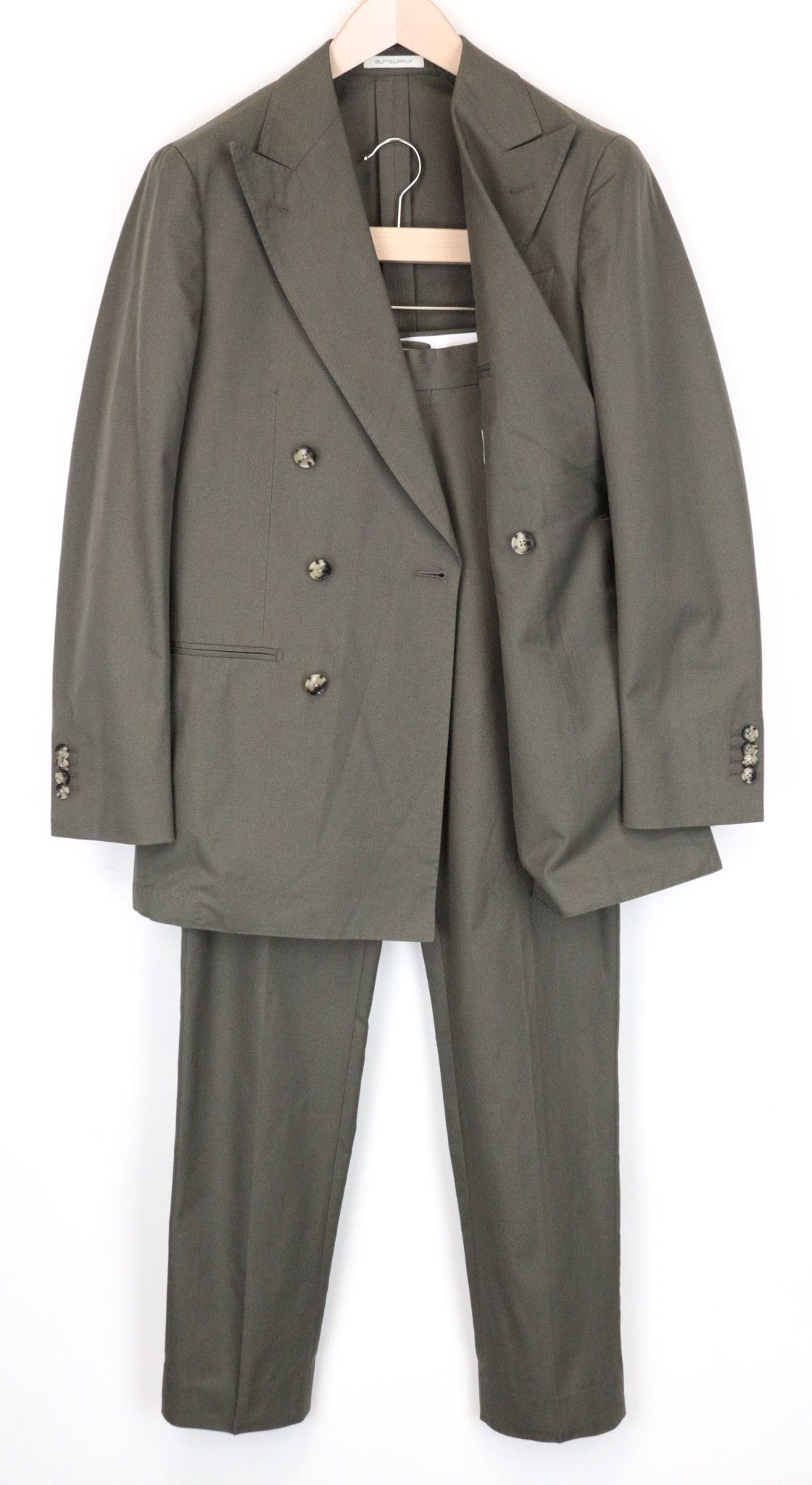 image of Suitsupply Havana Uk36R Cotton Green Slim Double-Breasted Suit 67051, Men's