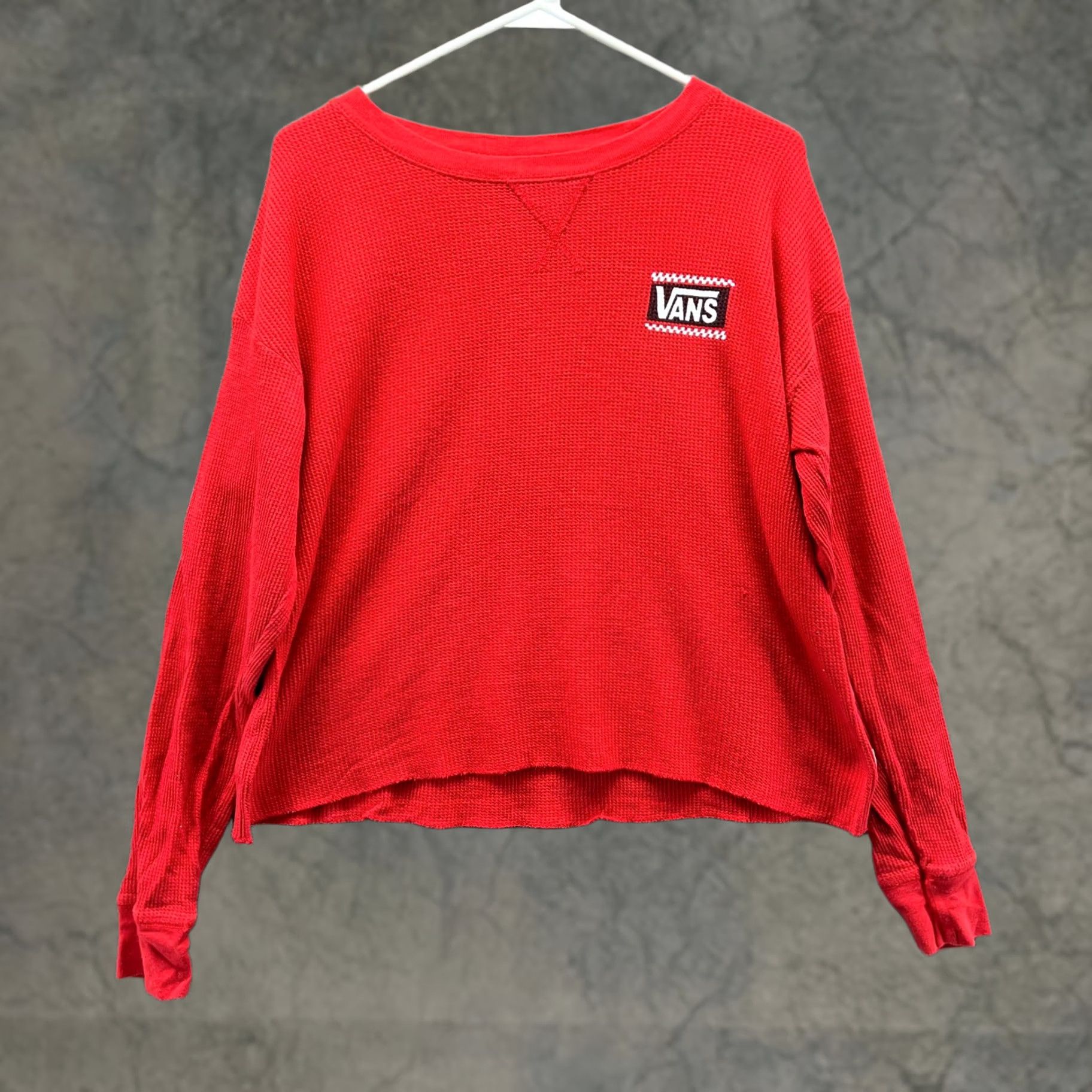 Vans VANS Shirt Womens Small Red Waffle Knit Cropped Top Thermal Long Sleeve Size S / US 4 / IT 40 - 1 Thumbnail