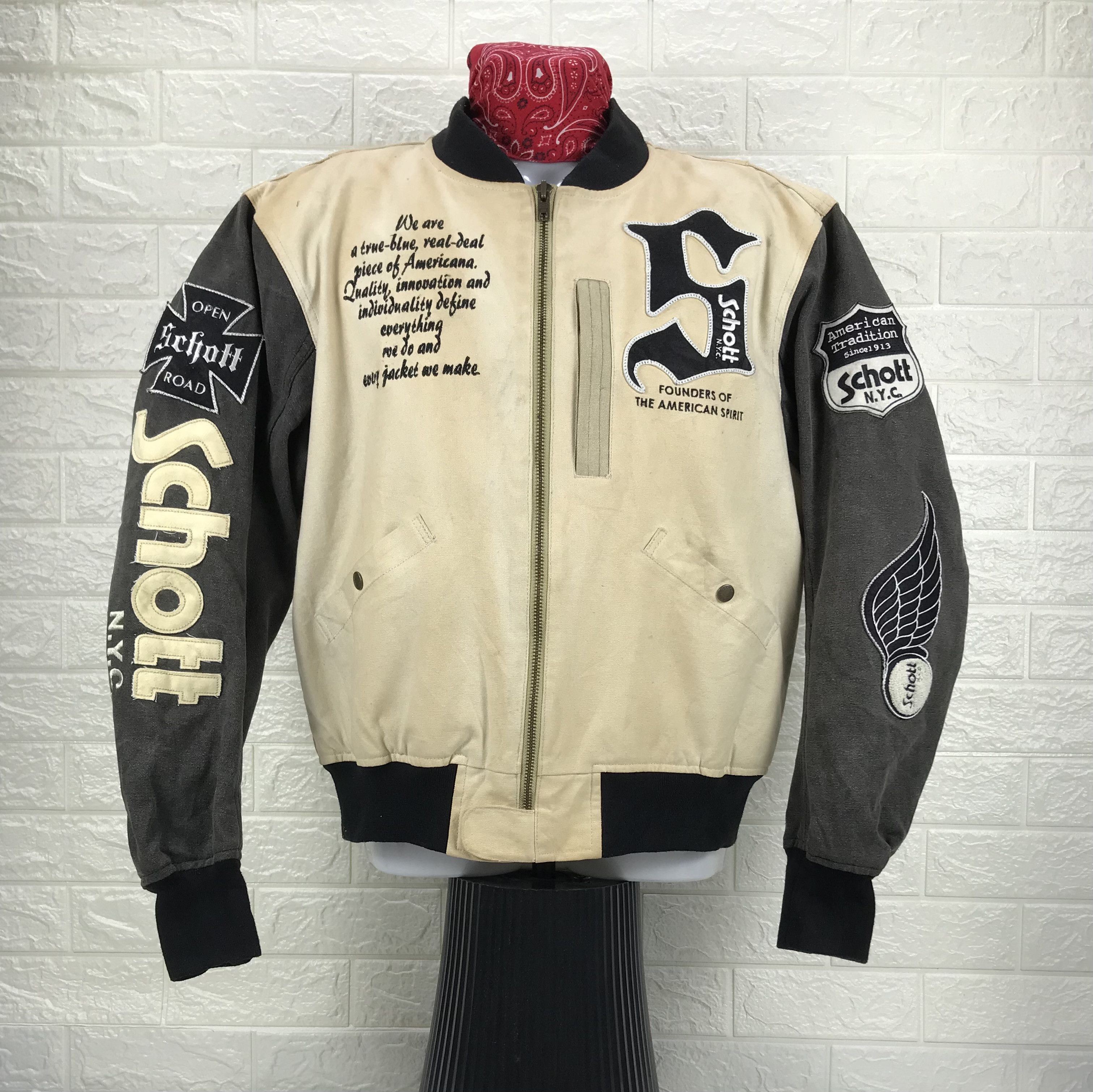 Schott Varsity Jacket Vintage Vintage Schott Padded Biker Varsity Jacket Grailed
