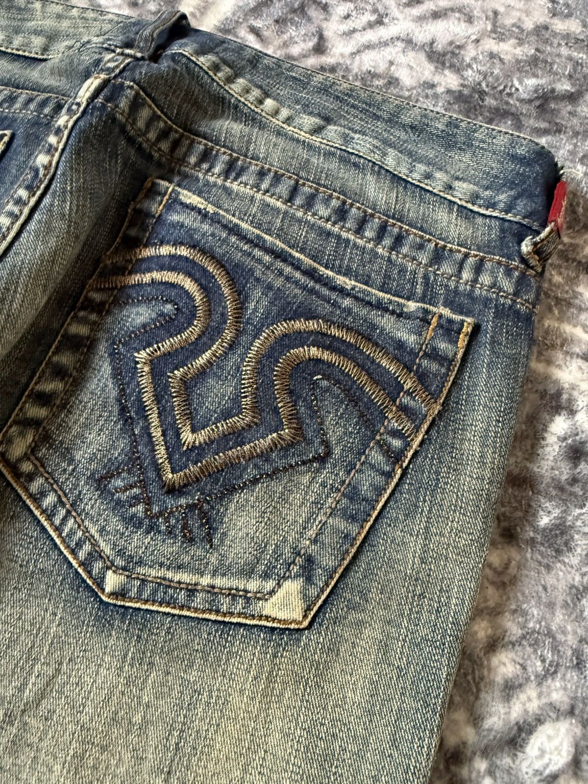 If Six Was Nine YMI Mud Wash Spiral Paneled Studded Flared Jeans Size US 32 / EU 48 - 15 Thumbnail