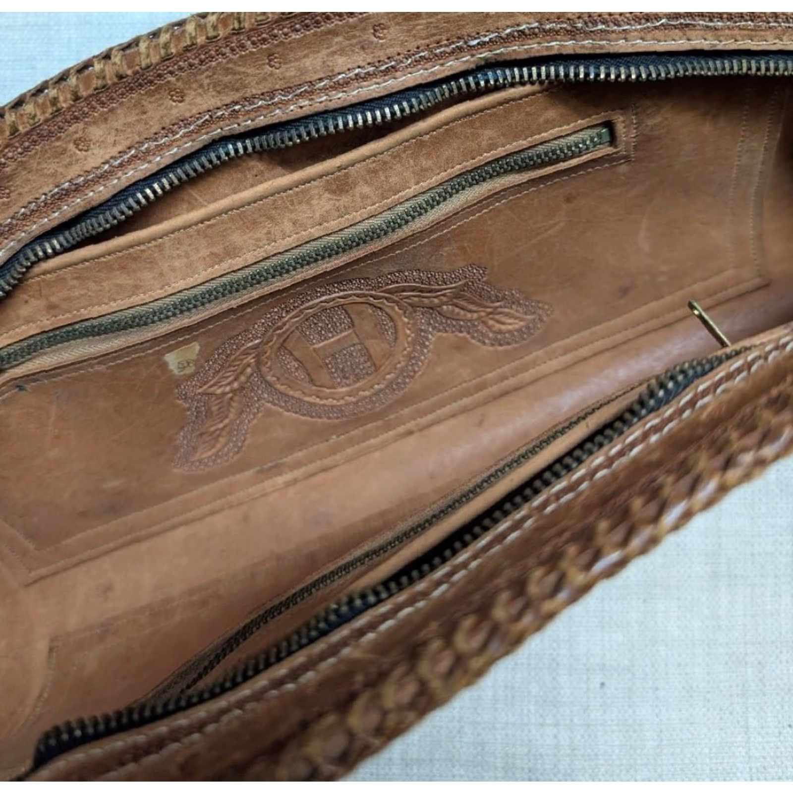 Vintage VINTAGE handcrafted leather bag Western tote 15" saddle bag Tooled brown Unisex Adults Bag 15x7 Leather Cowhide Zip Mens Womens Size ONE SIZE - 6 Thumbnail