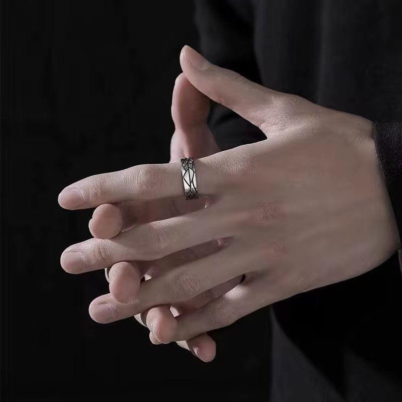 Jewelry Men's Retro Simple Textured Cracked Ring Size ONE SIZE - 3 Thumbnail
