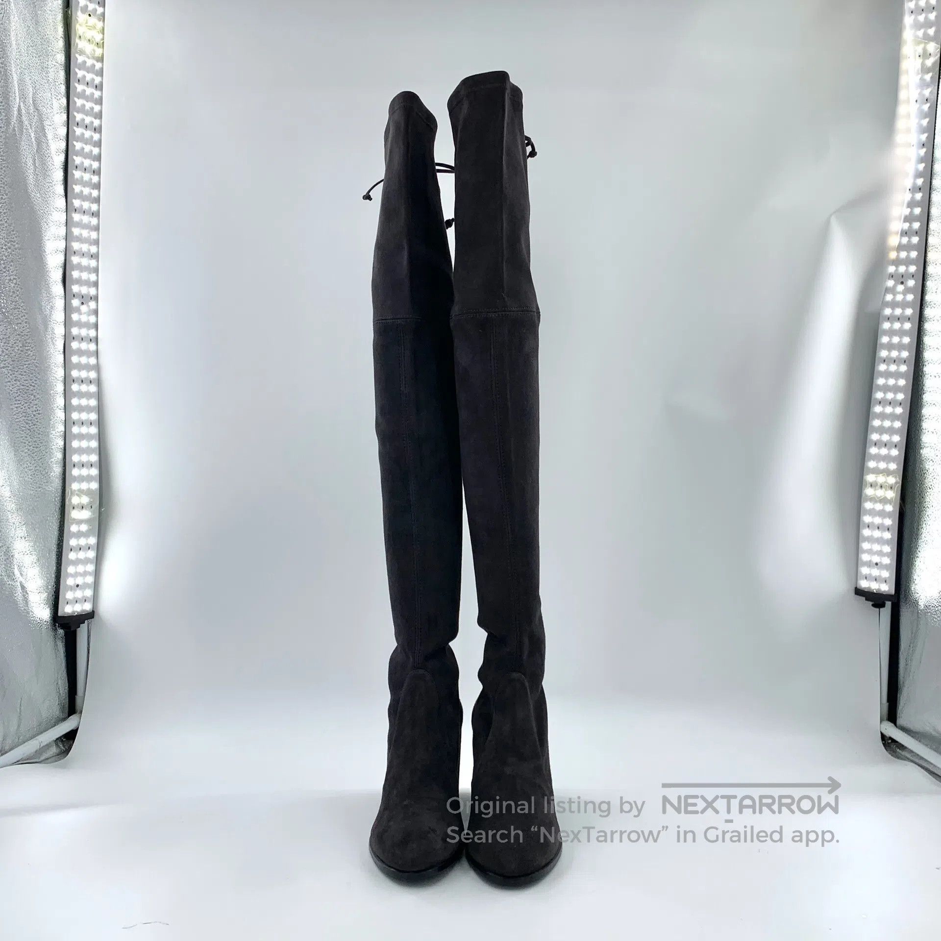 Swarovski SW Grey Suede Laced Chunky Heel Tall Boots| Size US 7.5 / IT 37.5 - 3 Thumbnail