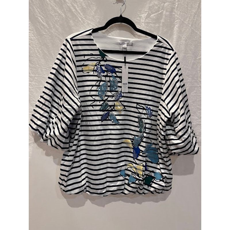 Chicos NWT Chico's Shirt Ebellished Stripe Bubble Hem Short Sleeve Size XXL / US 16-18 / IT 52-54 - 1 Thumbnail