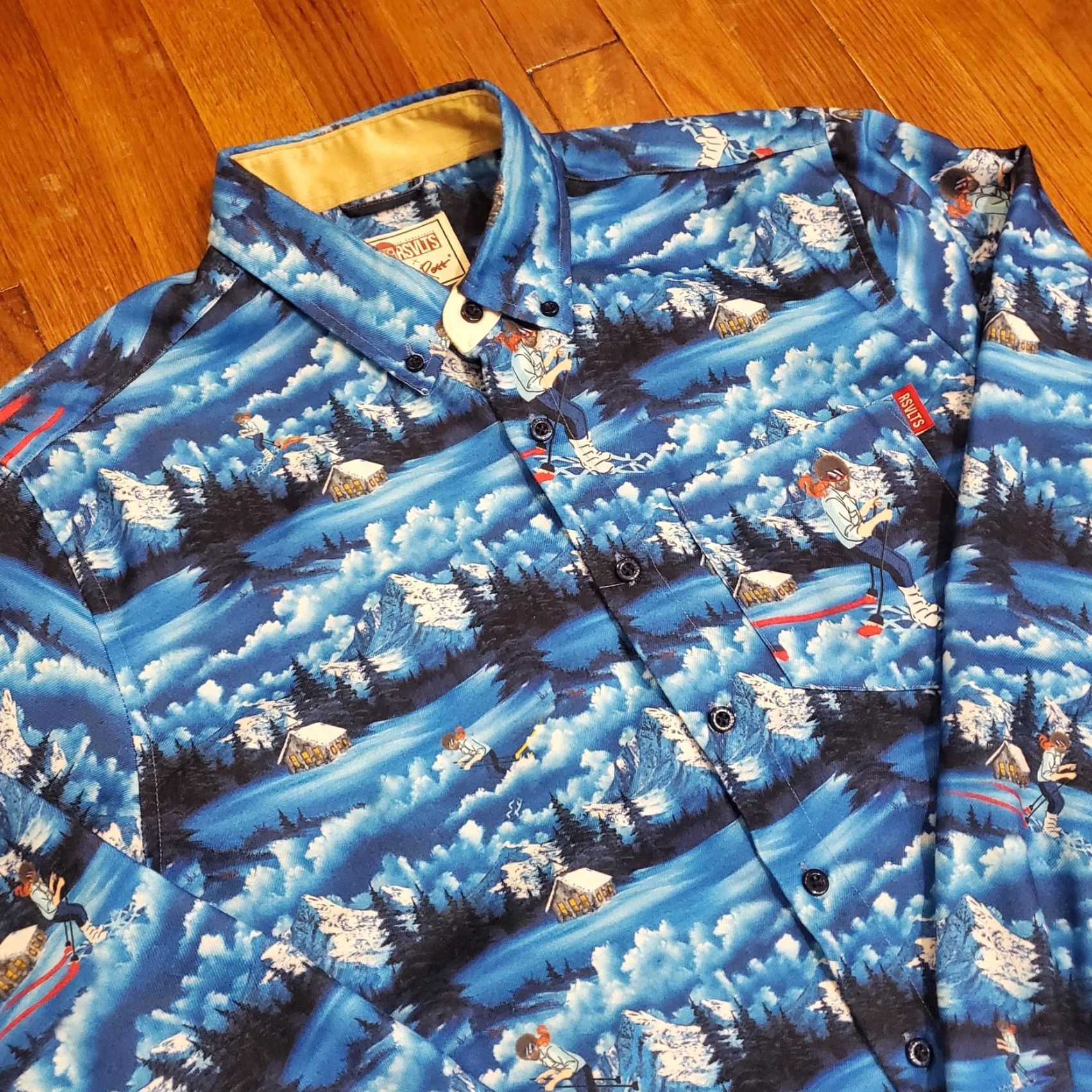 Vintage RSVLTS Bob Ross Shirt Mens Medium Blue Winter Skiing Mountains Button Up Pattern Geofrost? Size US M / EU 48-50 / 2 - 4 Thumbnail