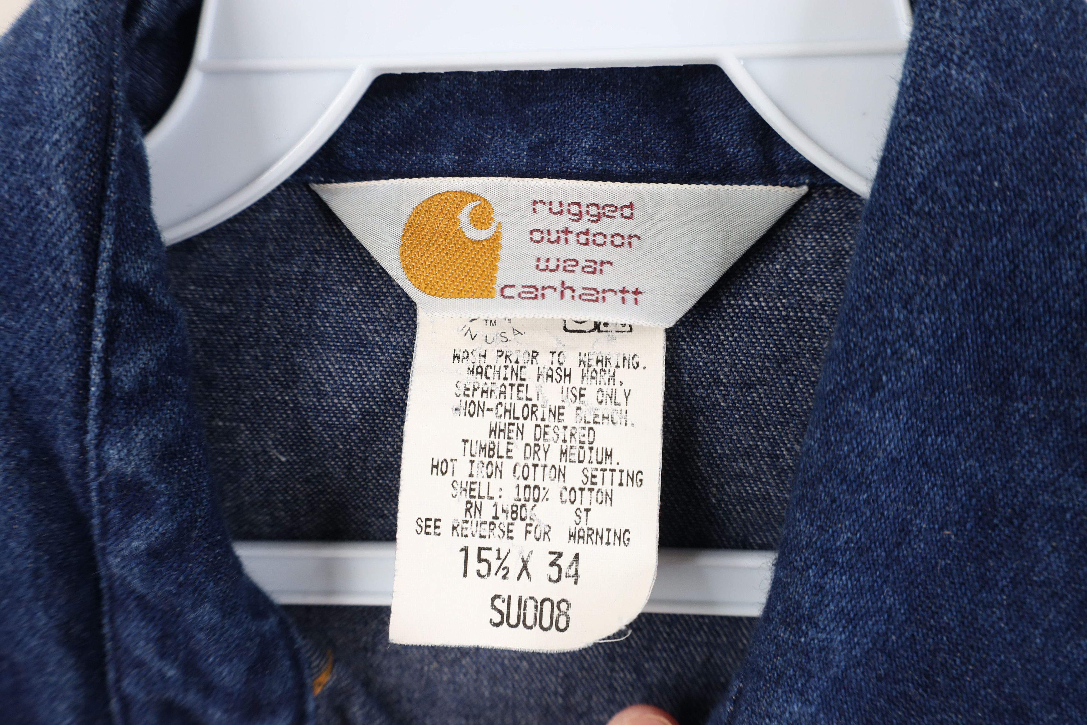 Carhartt Vintage 90s Carhartt Pearl Snap Button Denim Shirt Blue USA Size US M / EU 48-50 / 2 - 9 Thumbnail