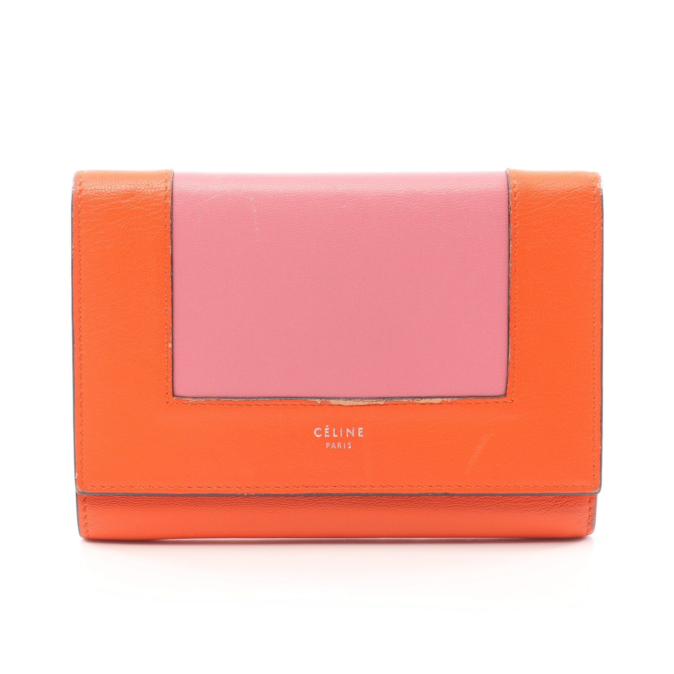 Celine Celine Frame Trifold Wallet Leather Orange Pink Size ONE SIZE - 1 Thumbnail