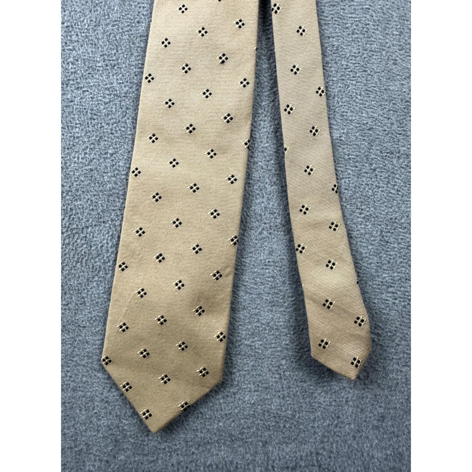 Ermenegildo Zegna VINTAGE Ermenegildo Zegna Tie Mens Tan Navy Micro Square Pattern Cotton Silk Made Italy Size ONE SIZE - 7 Thumbnail
