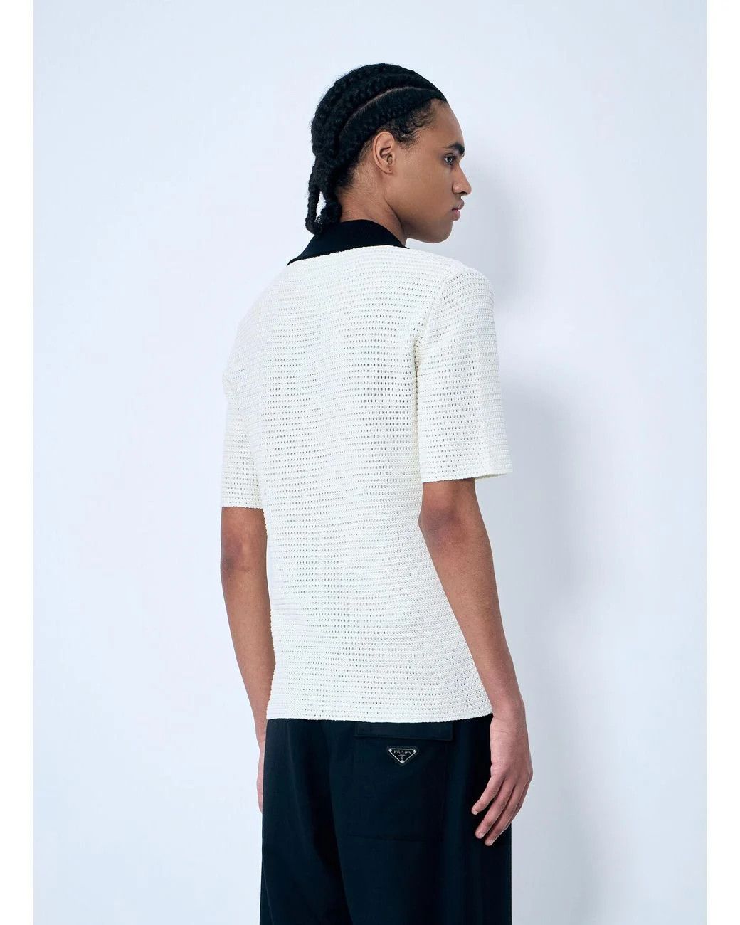 Jil Sander o1loc1c0426 Open Knit Polo Shirtin White/Black Size US XL / EU 56 / 4 - 3 Thumbnail