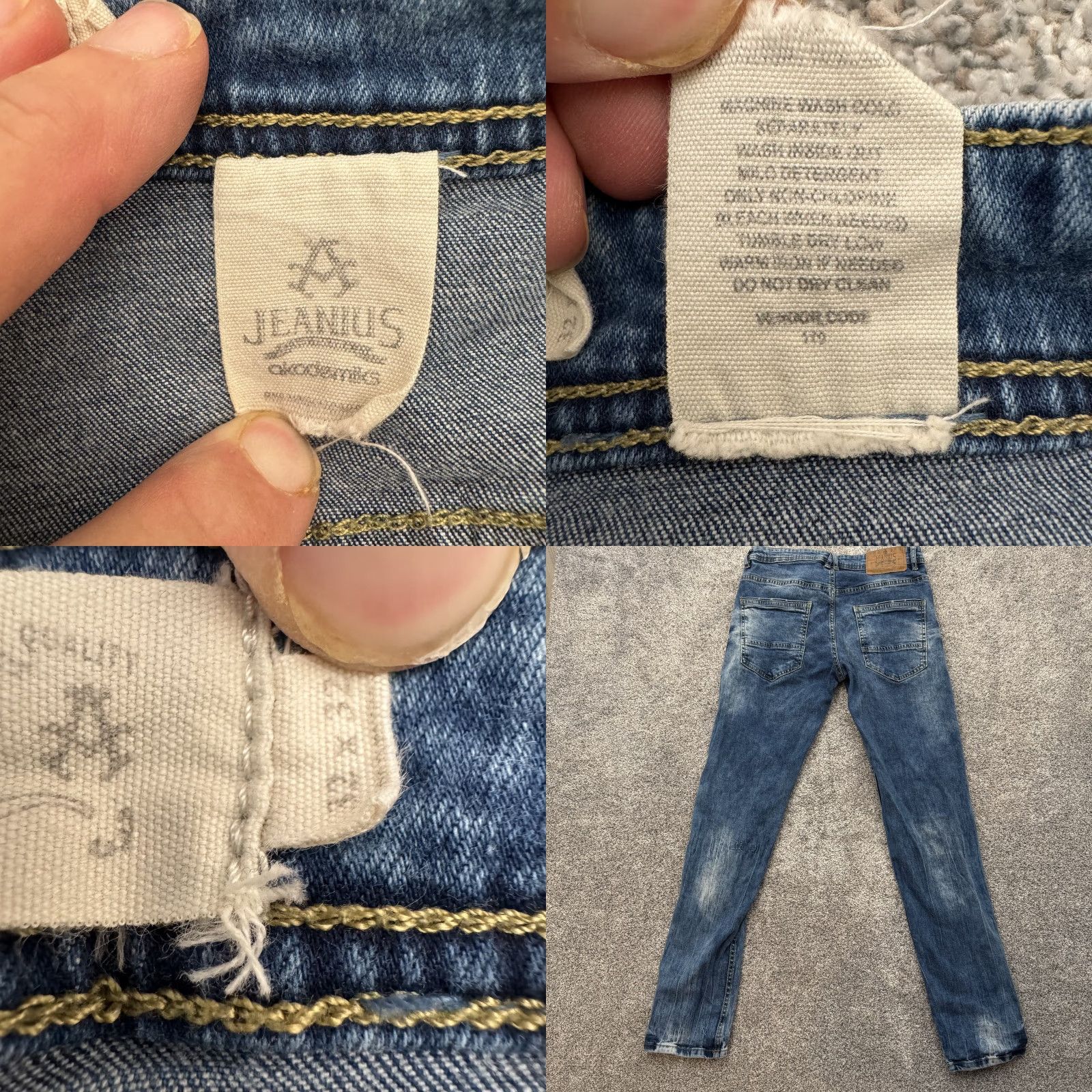 Denime Jeanius Jeans Mens 32x32 Blue Distressed Denim Slim Fit Classic Casual Pants Jeans Size US 32 / EU 48 - 8 Thumbnail