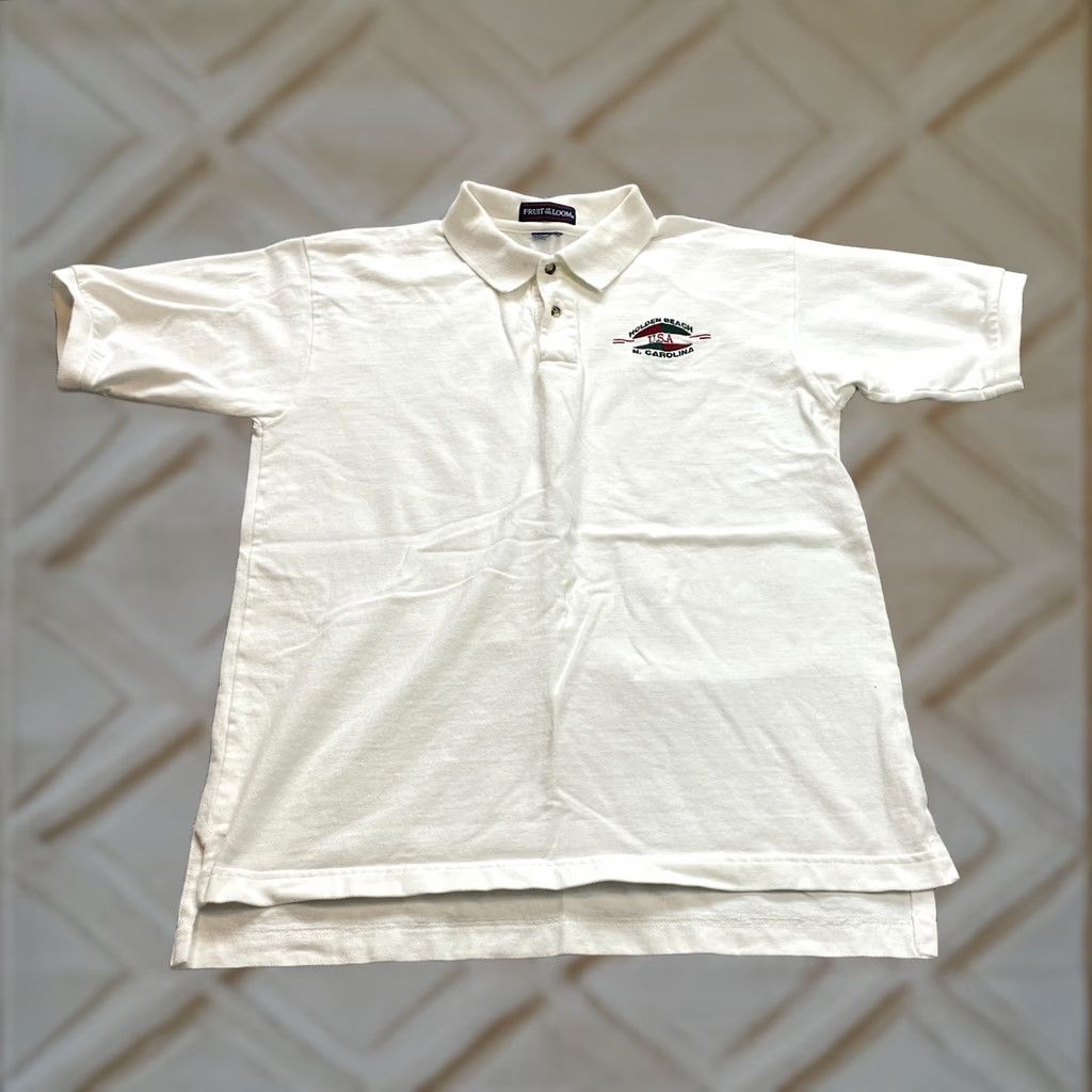Fruit Of The Loom VINTAGE Fruit of the Loom Polo Shirt Mens L White Logo Beach NASCAR? Size US L / EU 52-54 / 3 - 1 Thumbnail