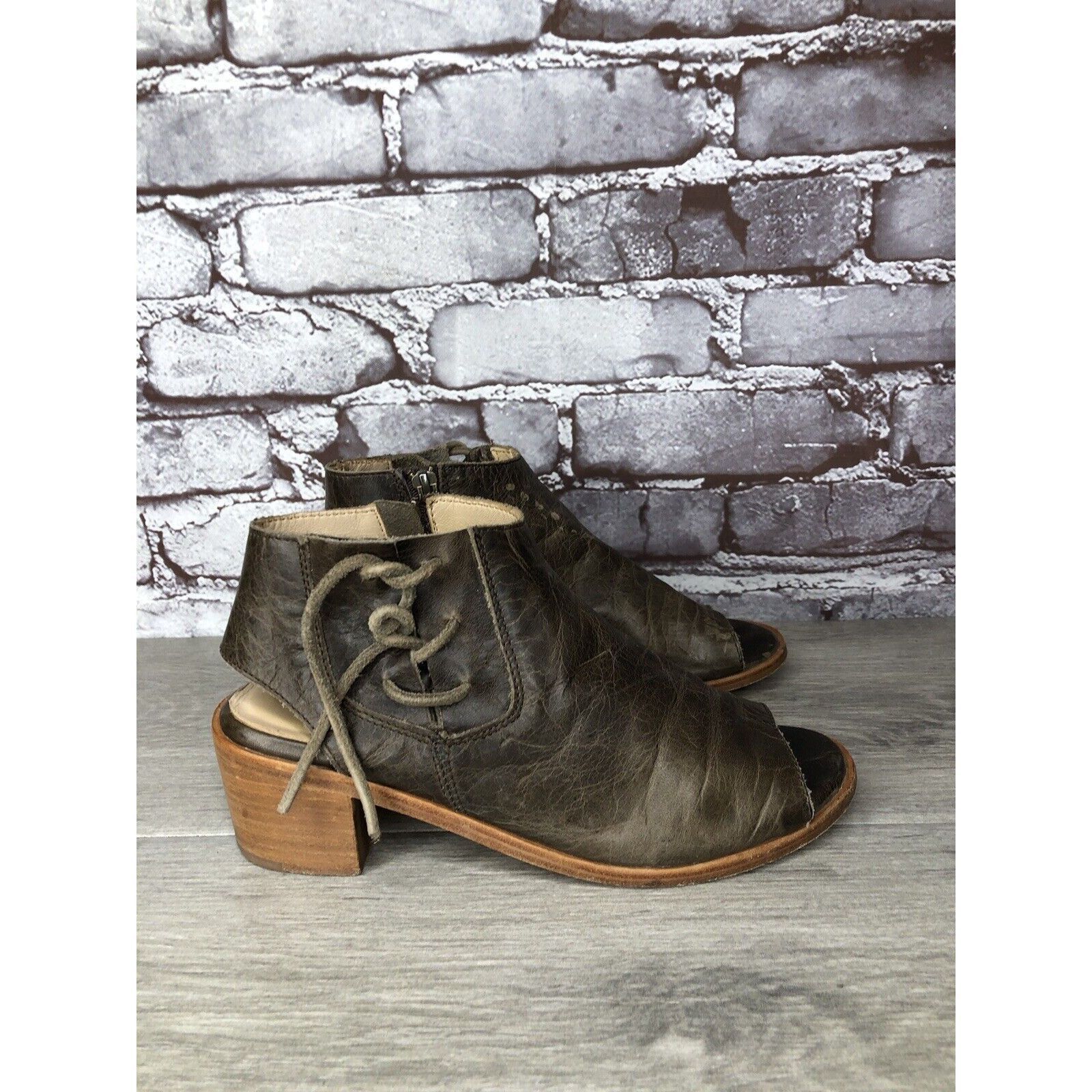 Other Baske California Ariel Olive Leather Lace Zip Open Toe Heel Size US 6 / IT 36 - 3 Thumbnail