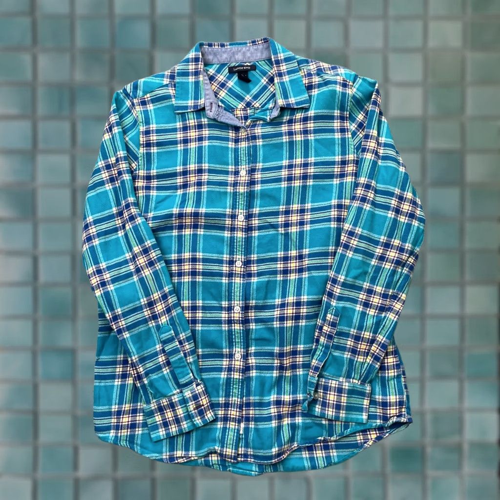 Lands' End VINTAGE Lands' End Shirt Womens M Tall Blue Plaid Flannel Cotton Button Up Size M / US 6-8 / IT 42-44 - 1 Thumbnail