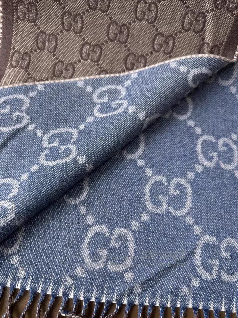 Gucci Gucci Brown and blue old flower full print double-sided sc Size ONE SIZE - 3 Thumbnail