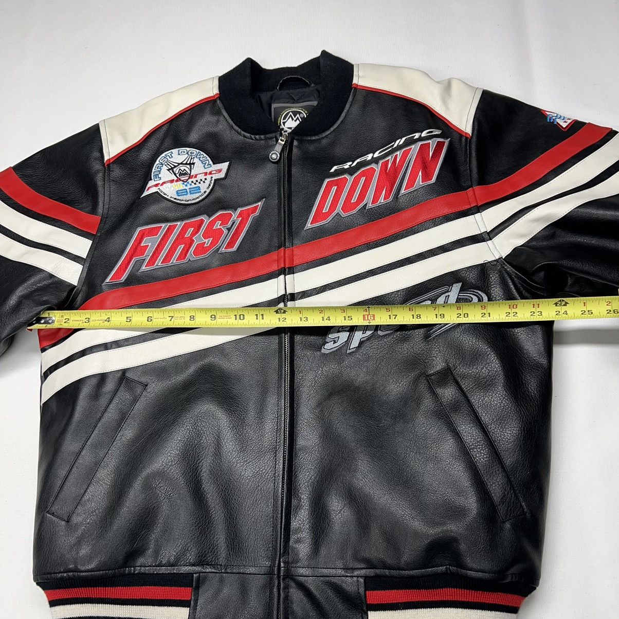 Vintage VTG First Down Leather Racing Jacket Black Coat Gear Zip Y2K Size US M / EU 48-50 / 2 - 24 Thumbnail