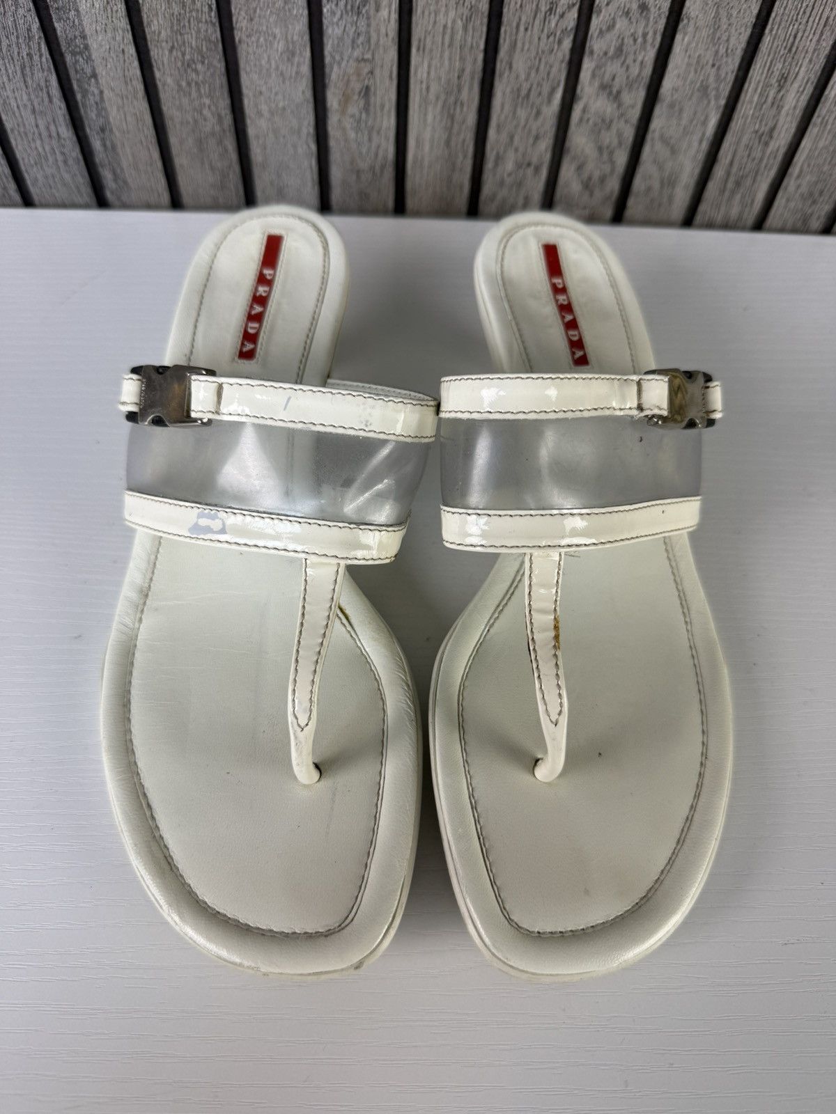 Prada PRADA Beige Leather Clear Thong Kitten Heel Sandals EU 37.5 Size US 7.5 / IT 37.5 - 2 Thumbnail