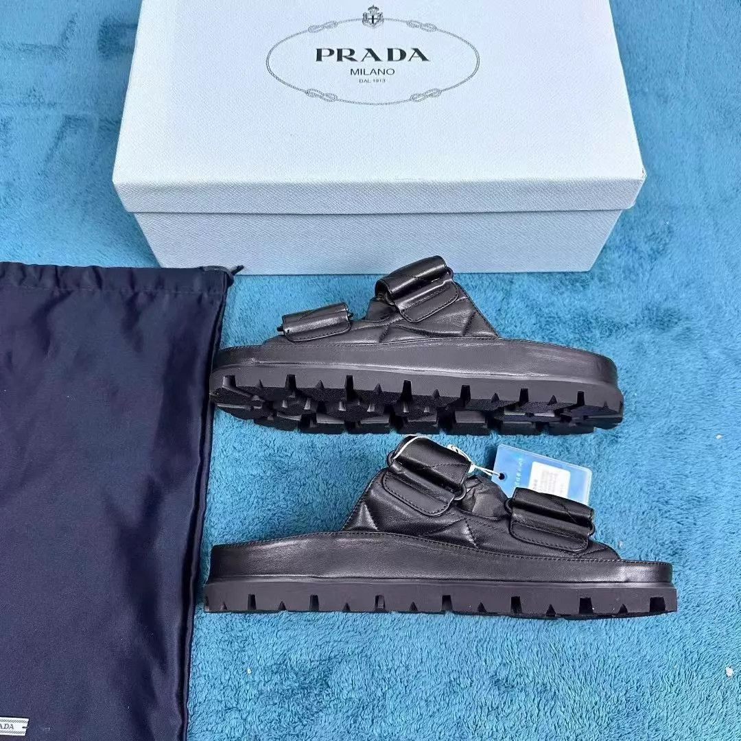 Prada Prada SS25 Women's Lambskin Velcro Slide Black 37 Size US 6.5 / IT 36.5 - 3 Thumbnail