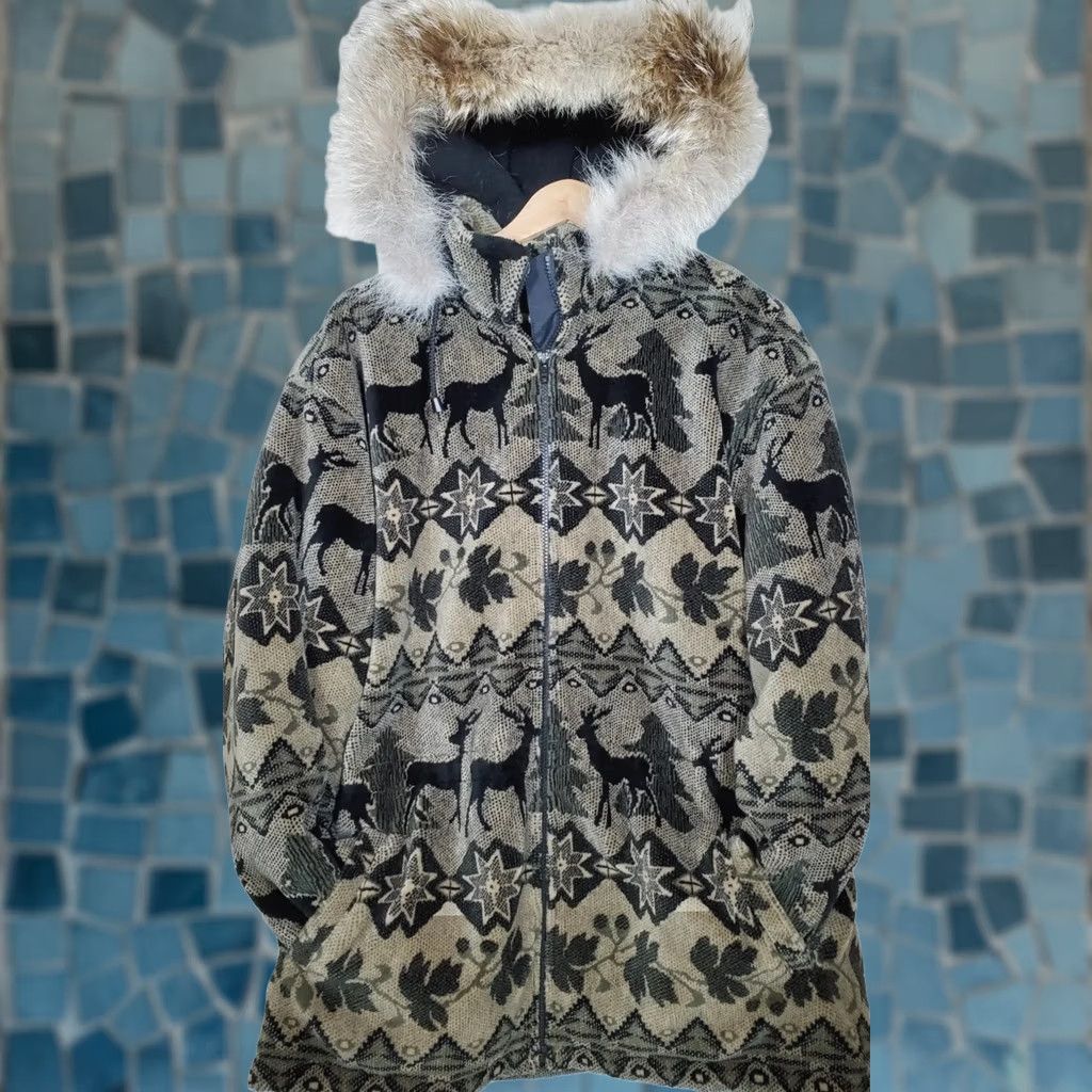 Vintage Cabela's Parka Jacket Women L Fur Trim Hood Insulated Deer Nature Theme Long Sleeve Zip Pockets Regular Size L / US 10 / IT 46 - 1 Thumbnail