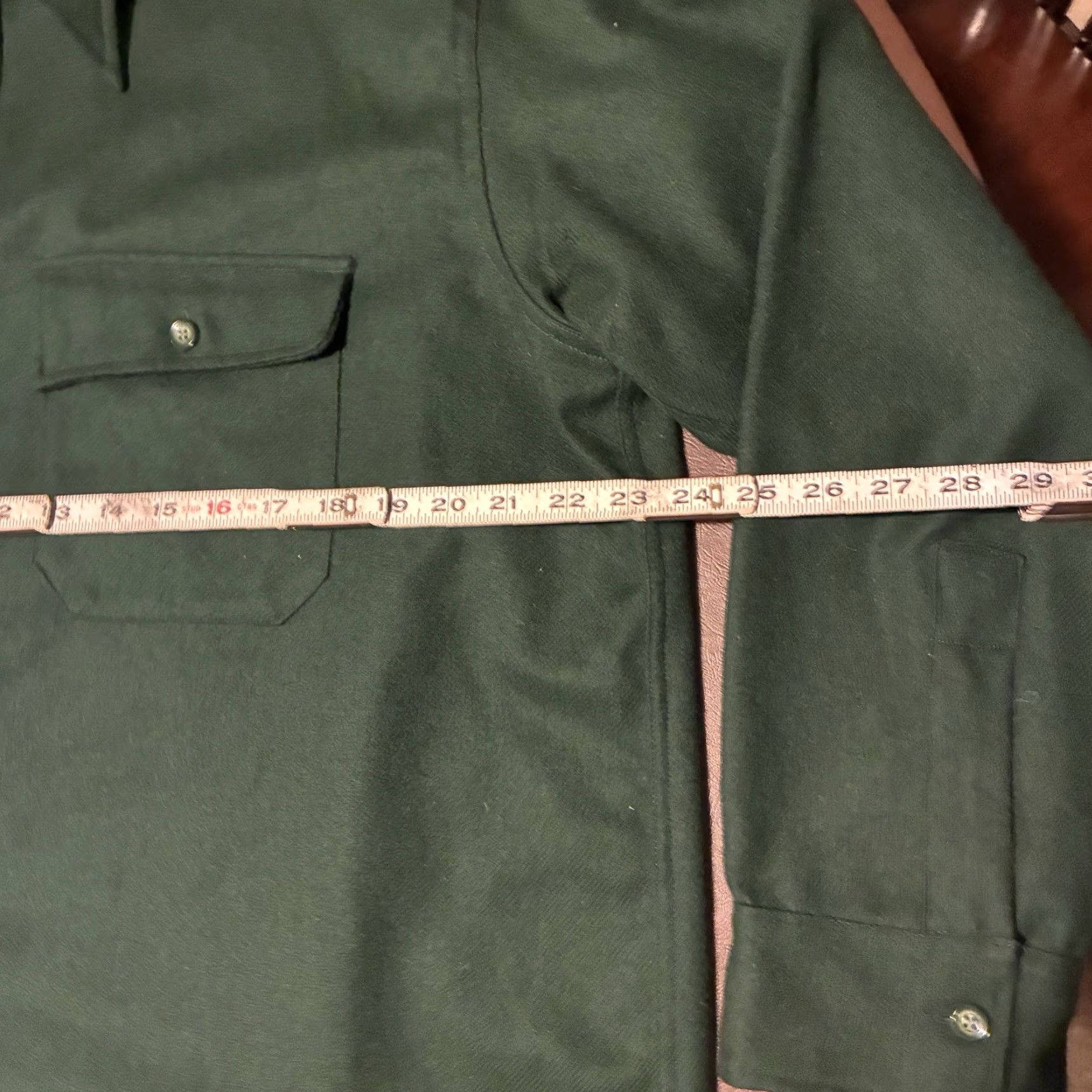VINTAGE Pilgrim Button Down Shirt Mens Large 18.5 Green Wool Blend Flannel Shirt