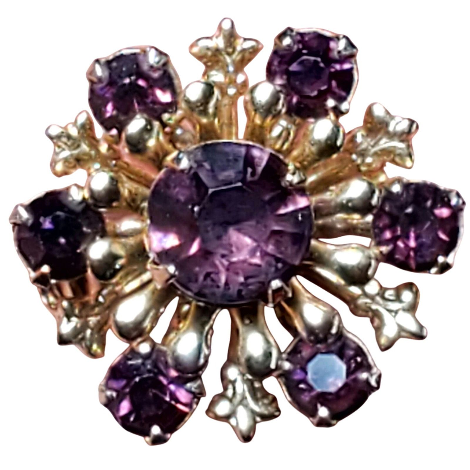 Other Starburst Brooch Purple Rhinestones Riveted Back 1/2" Vtg Size ONE SIZE - 8 Thumbnail