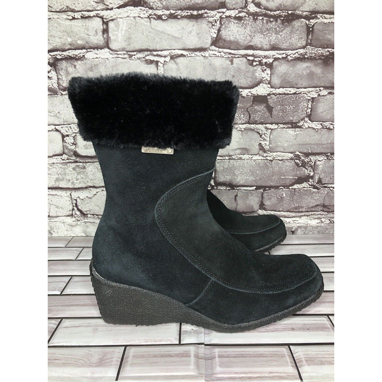 Other Aquatherm by Santana Canada Tati Black Suede Fur Winter Wedg Size US 8 / IT 38 - 1 Thumbnail