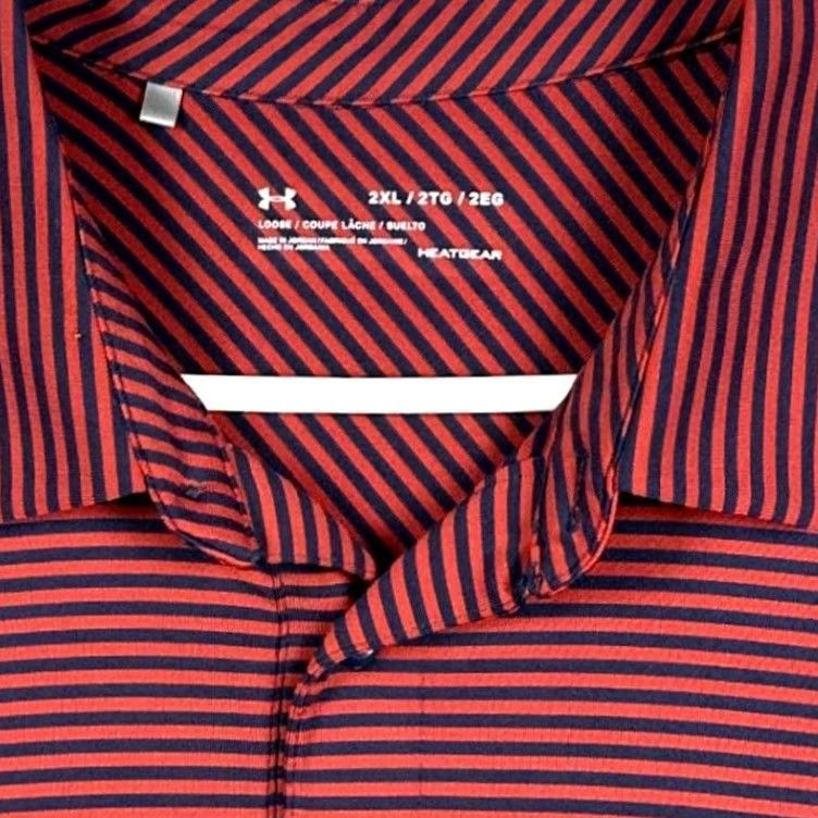 Under Armour Under Armour Polo Shirt Mens 2XL Red Navy HeatGear Golf Striped Stretch Size US XXL / EU 58 / 5 - 4 Thumbnail