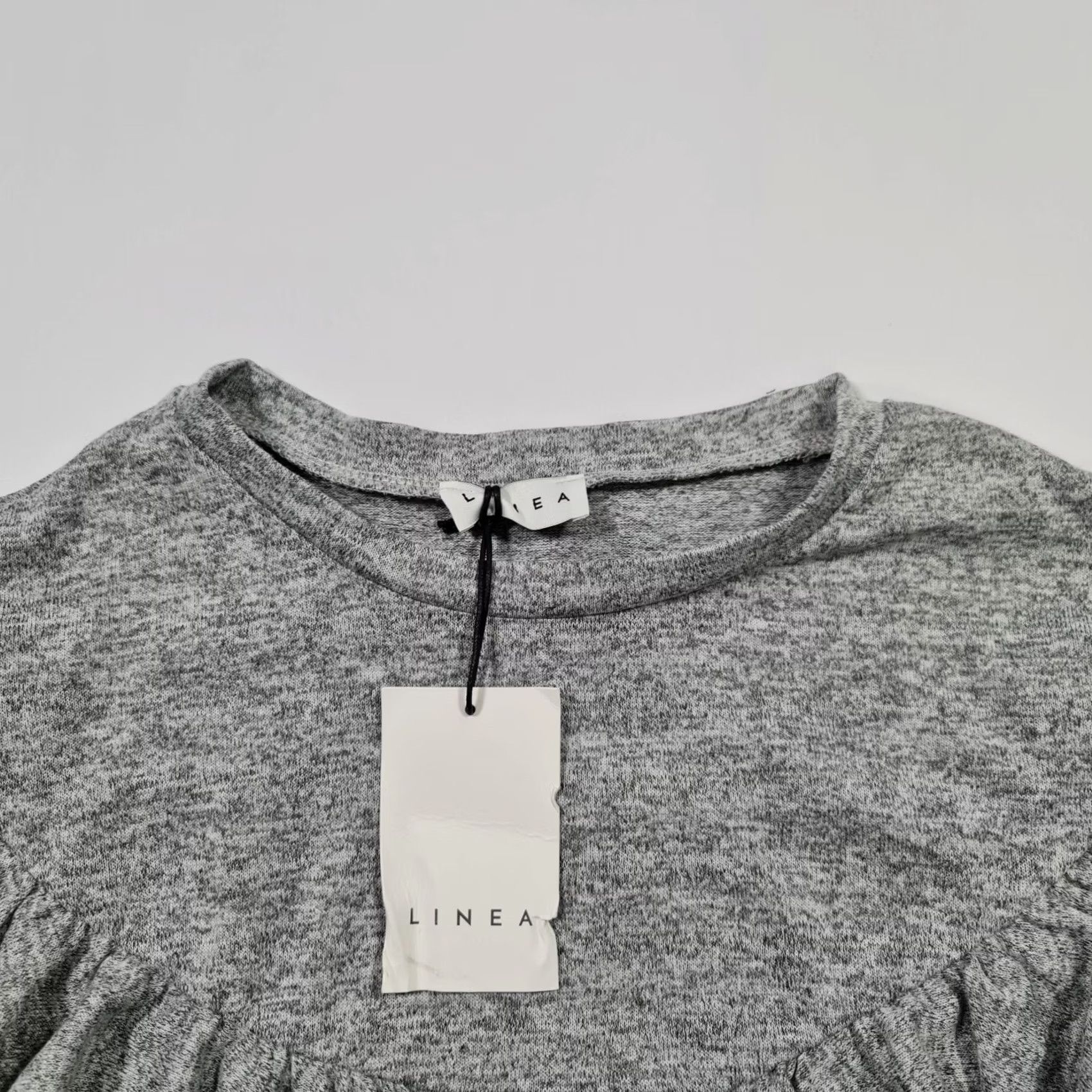 Vintage Linea Womens T Shirt Grey 10 UK Long Sleeves Stretch Frilled Top Size L / US 10 / IT 46 - 2 Thumbnail