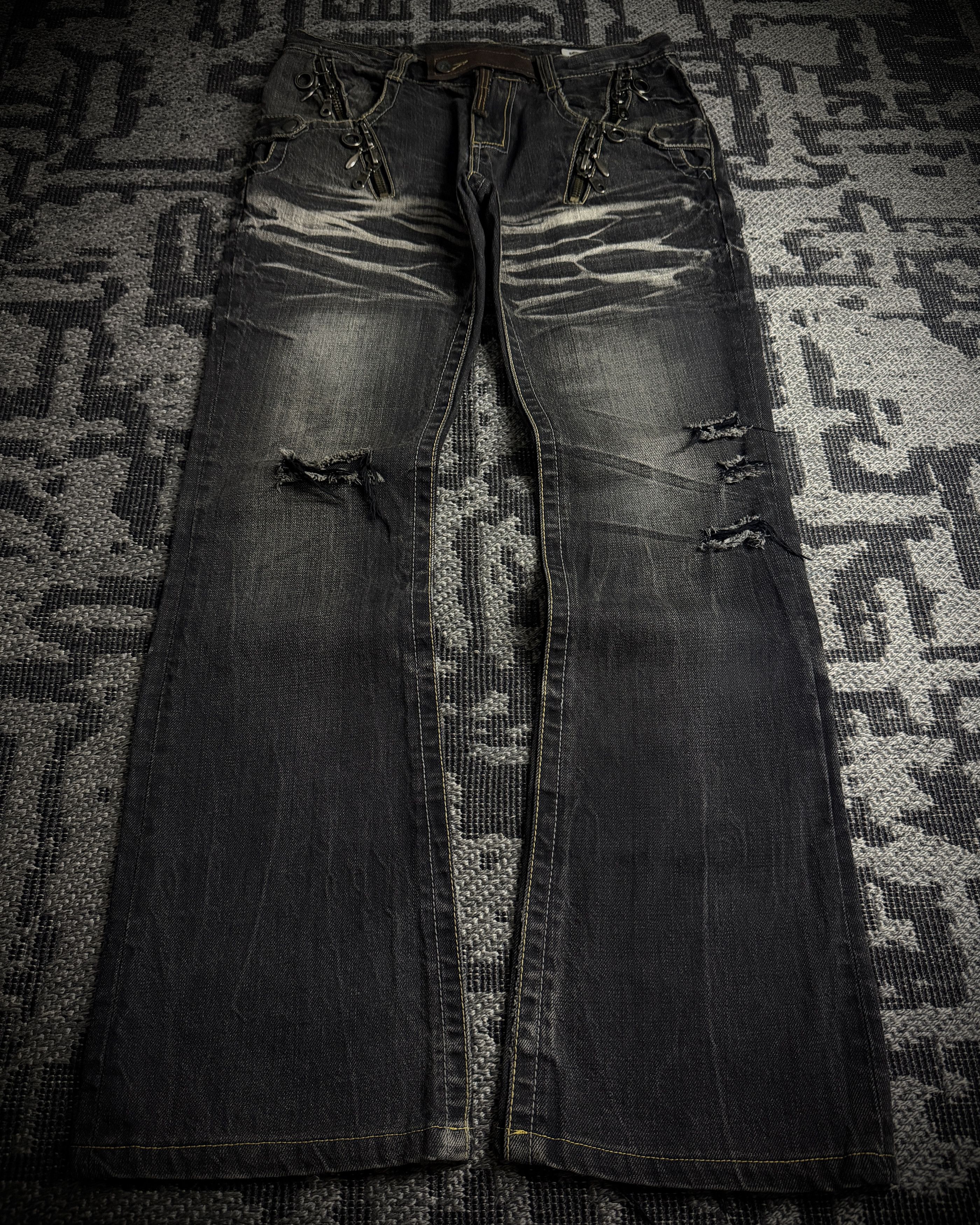 semanticdesign Semantic Design Tri-Zip Distressed Bootcut Flare