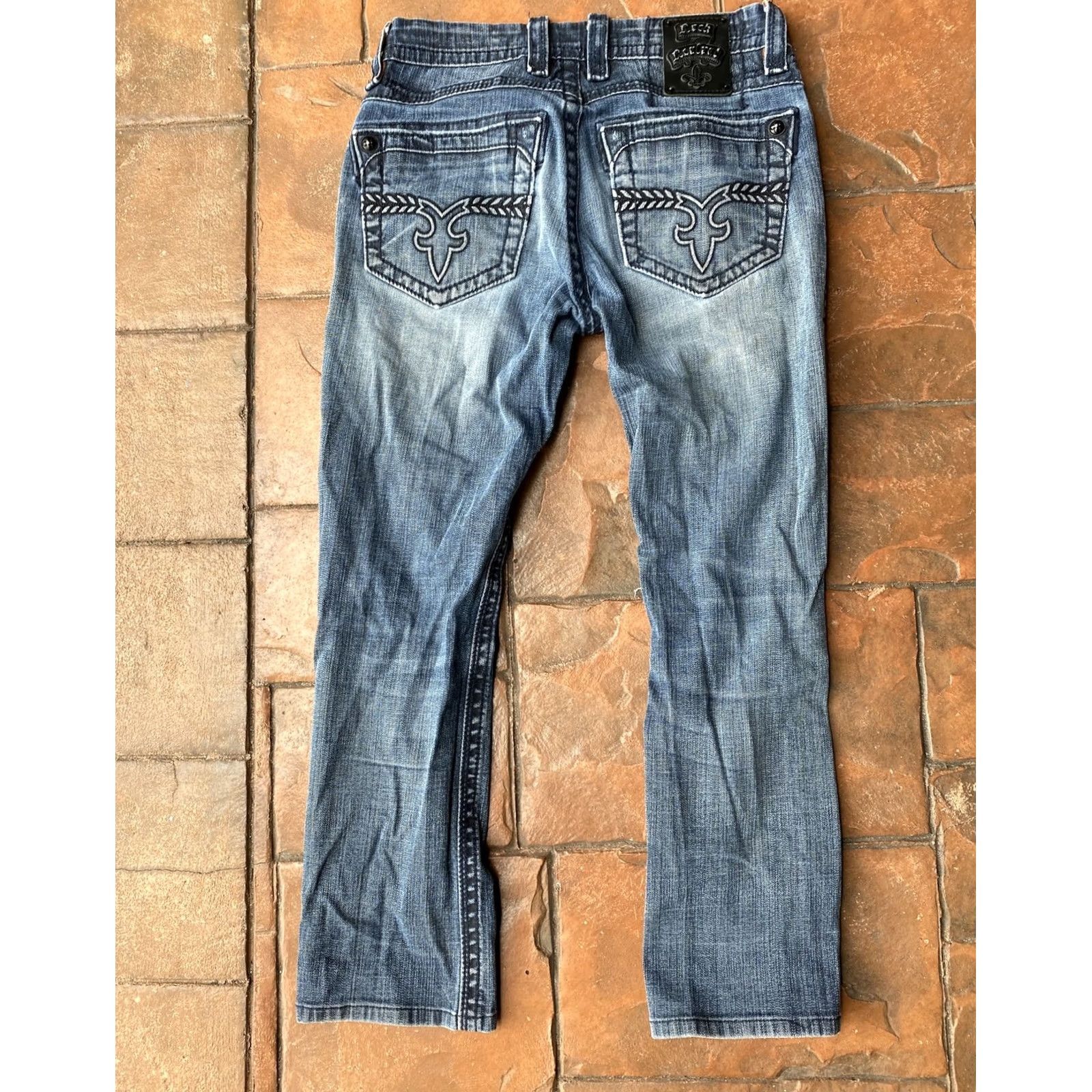 Vintage Rock Revival Jeans Distress Straight Denim 30/26.5 Blue Men’s 30 Rock Revival Hector Alt Straight Dark Denim Jeans 90s Biker Pockets Mens Size US 30 / EU 46 - 5 Thumbnail