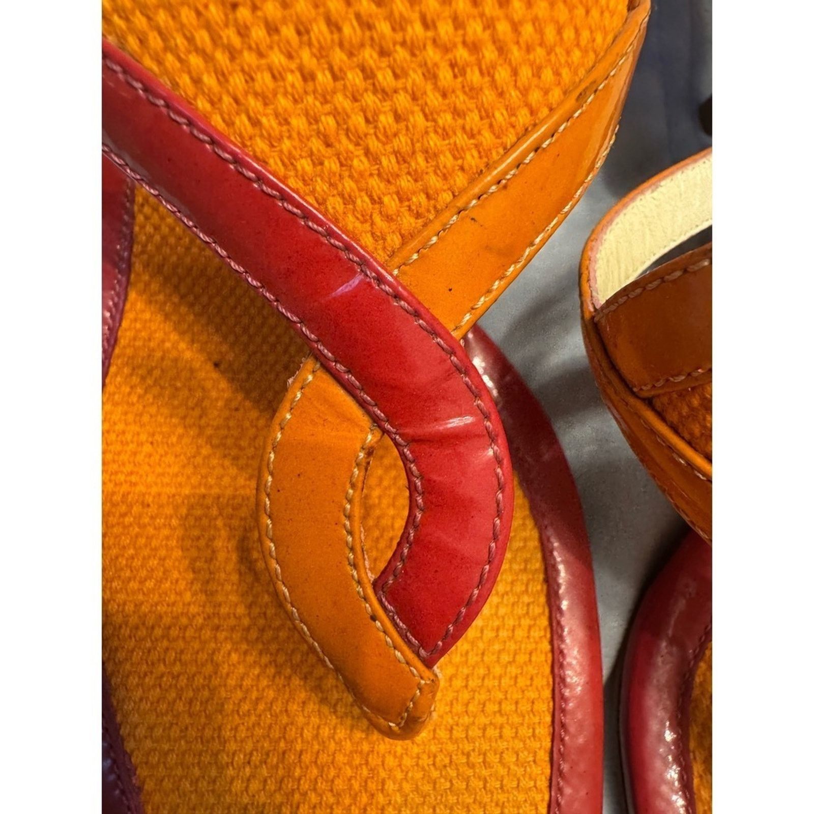 Prada Prada Orange Fabric Leather Thong Heeled Sandals Kitten Heel Size US 9 / IT 39 - 5 Thumbnail