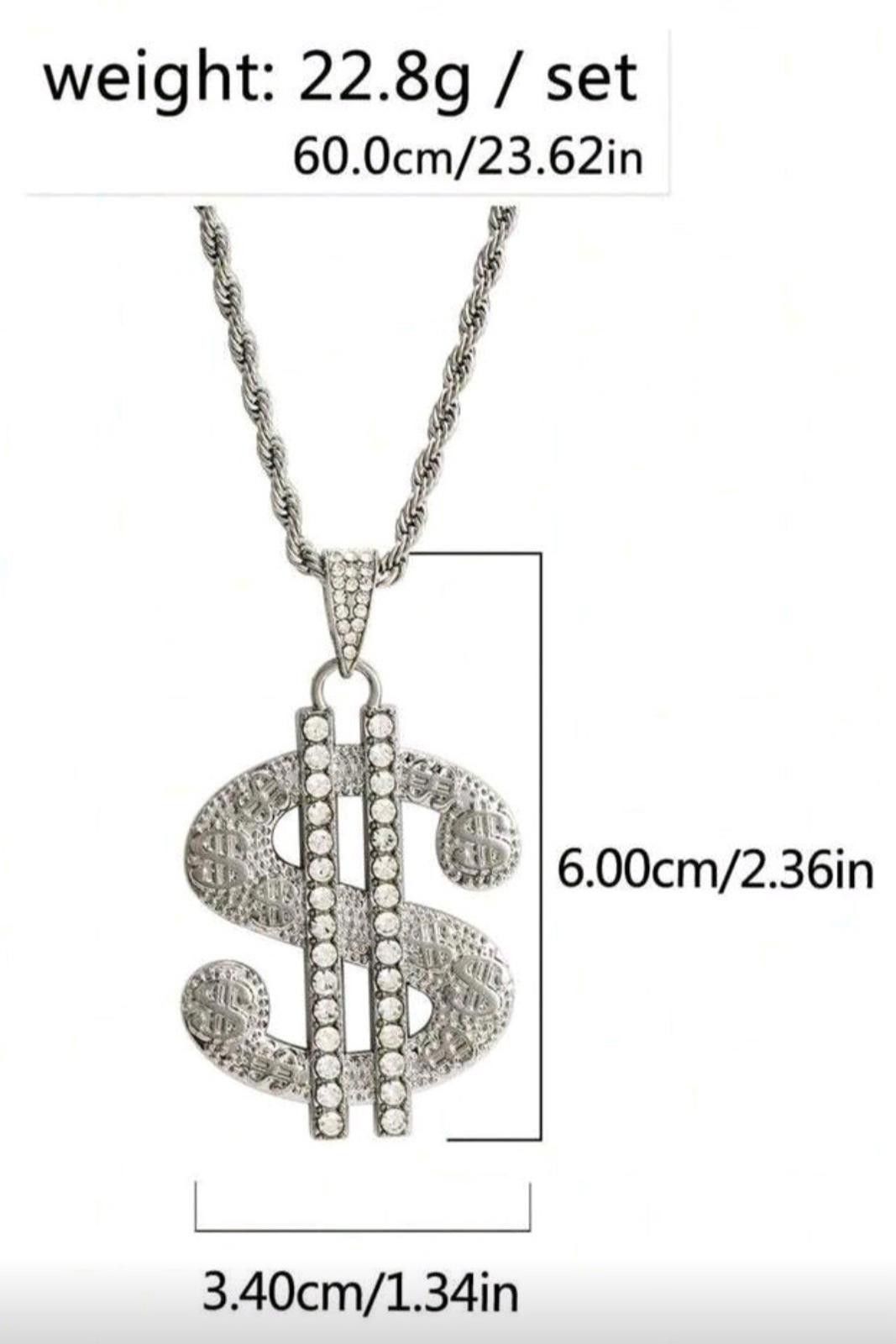 Monet Dollar Sign (Money)-(Chain)-(Silver)-(New)-(Zirconia)-$33.00 Size ONE SIZE - 4 Thumbnail