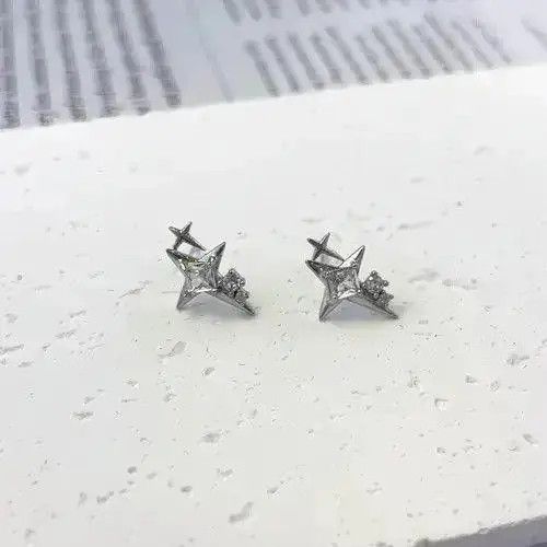 Jewelry 925 Silver Plated CZ Star Stud Earrings for Men Women Size ONE SIZE - 4 Thumbnail