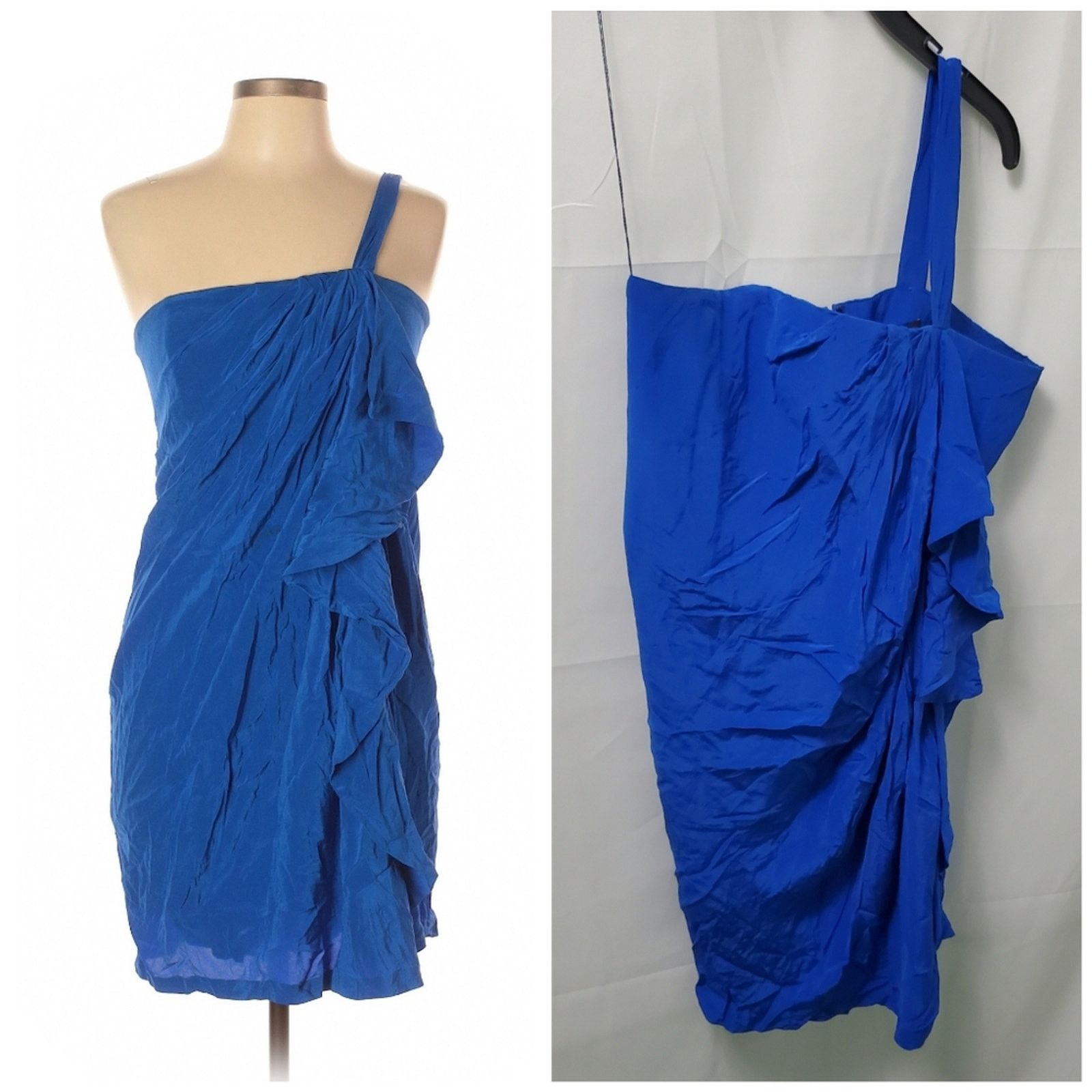 Robert Rodriguez Robert Rodriguez Royal Blue Silk One-Shoulder Cocktail Dress Size L / US 10 / IT 46 - 2 Thumbnail