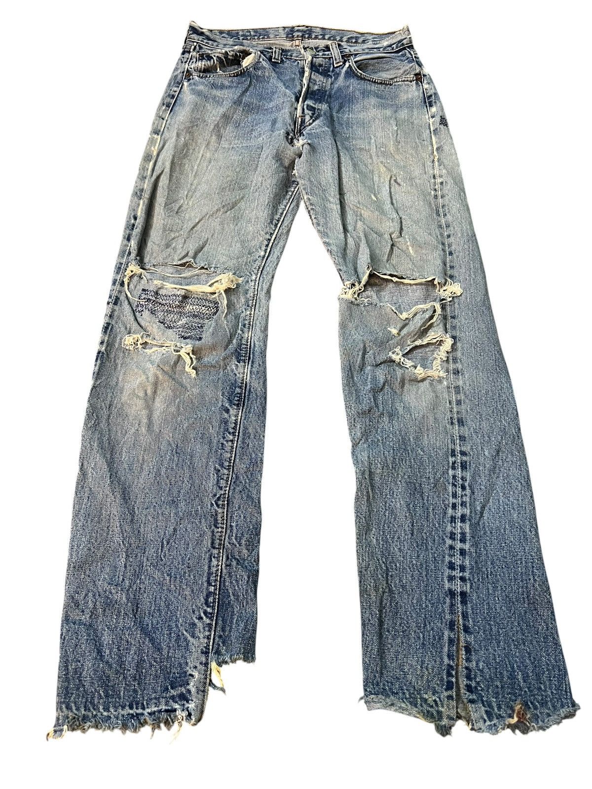 Levi's 70’s Distressed Thrashed Levis 501 Selvedge Rindem button#6 Size US 29 - 1 Thumbnail