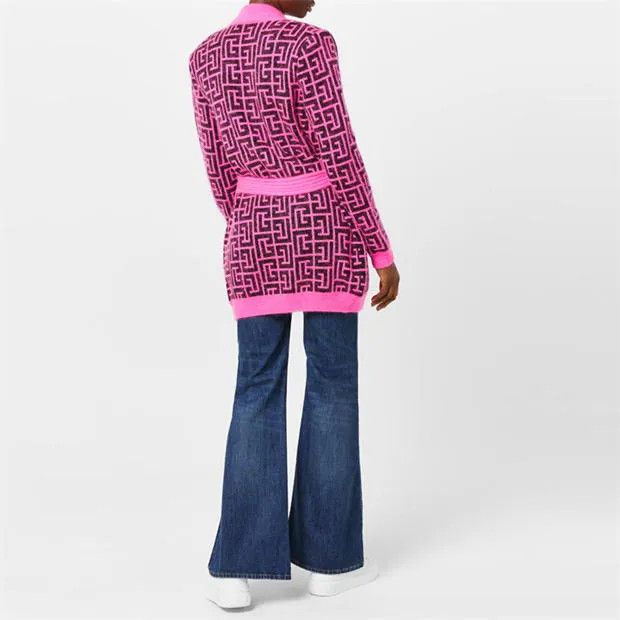 Balmain o1g2r1mq0924 Mohair Cardigan in Rose & Noir Size S / US 4 / IT 40 - 5 Thumbnail
