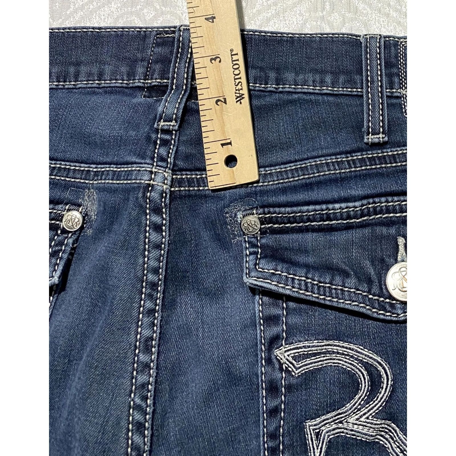 Vintage Rock & Republic Jeans Mens 38x32 Blue Bootcut Denim Flap Pockets Embroidered R Size US 38 / EU 54 - 3 Thumbnail