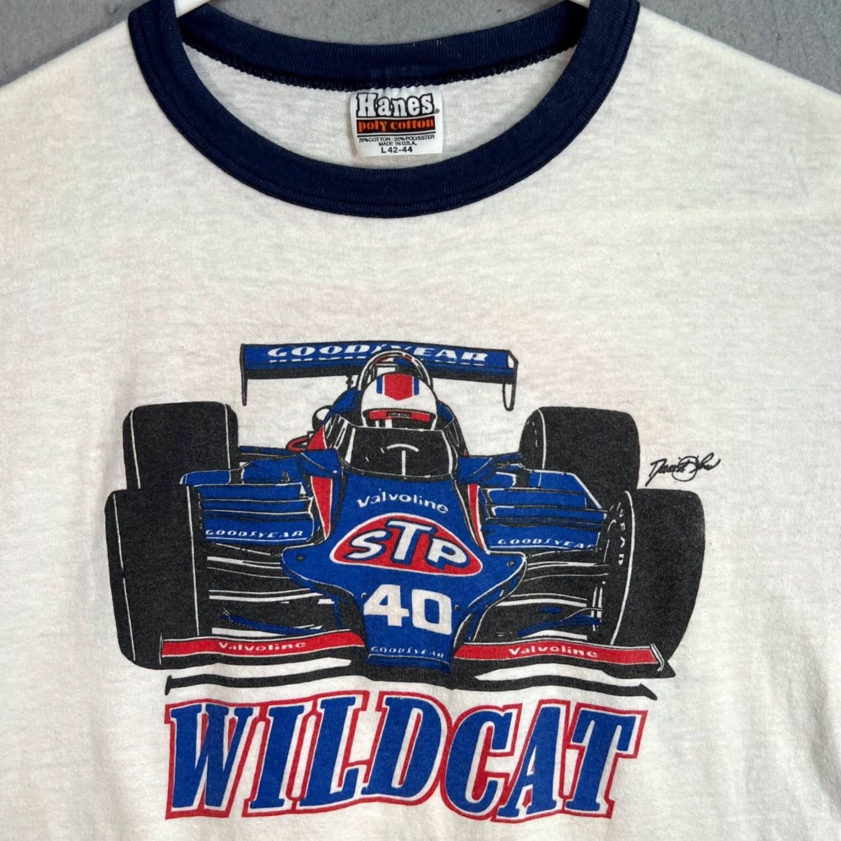 Hanes VINTAGE Formula 1 Racing STP Wildcat T Shirt Hanes Adult Mens Large White Size L / US 10 / IT 46 - 4 Thumbnail
