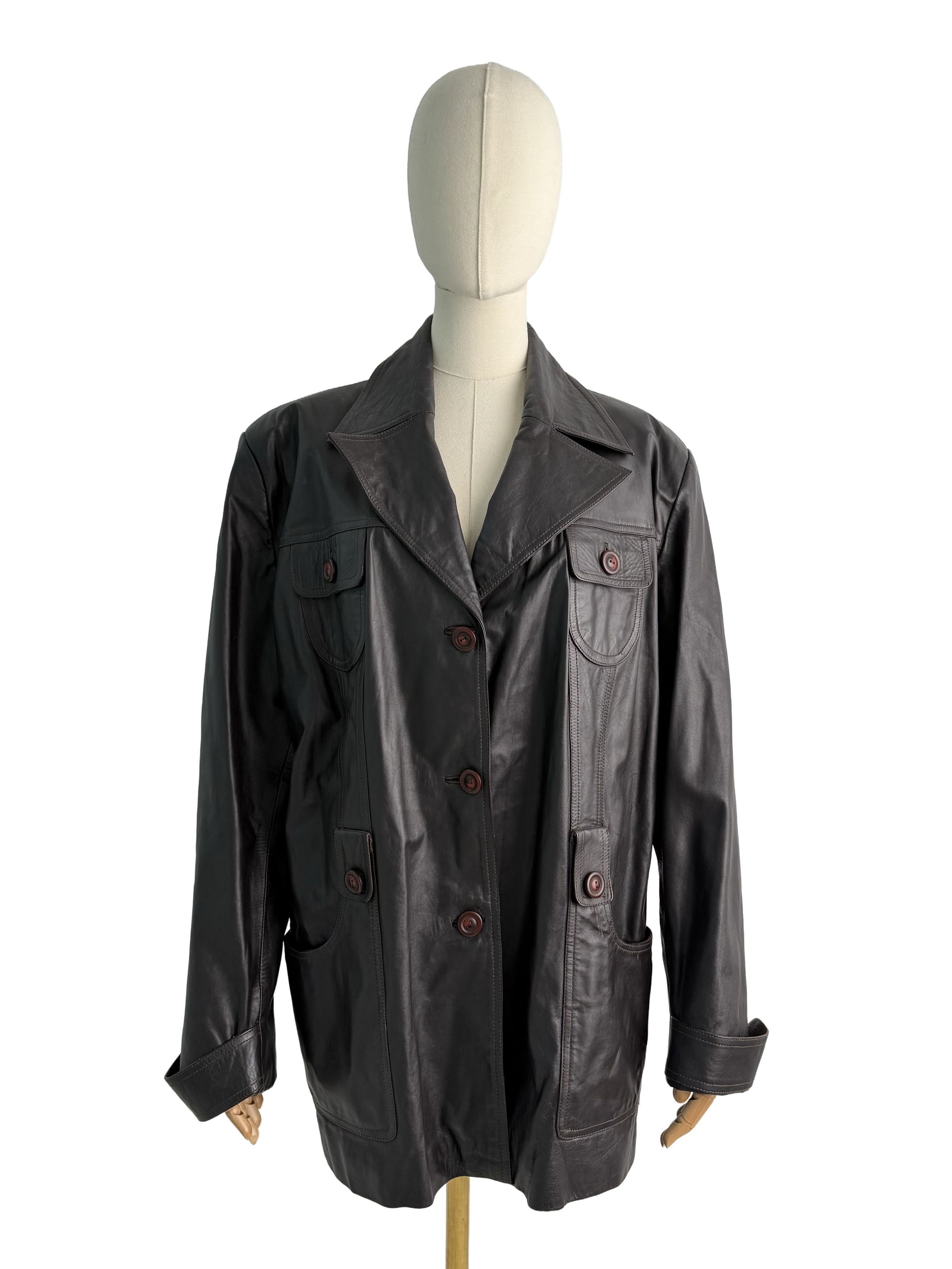 Vintage Vintage Brown Leather Coat Button Front Oversized Long Coat Size XL / US 12-14 / IT 48-50 - 2 Thumbnail