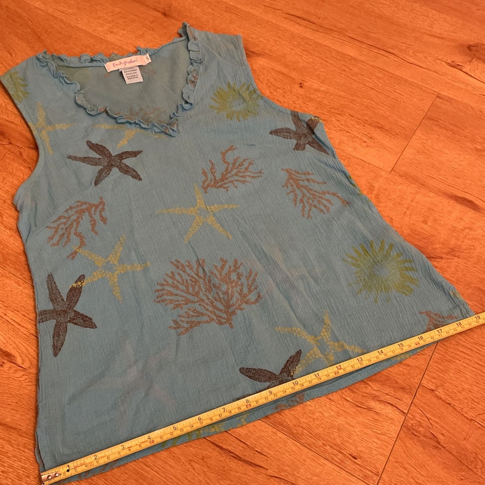 Vintage VINTAGE Fresh Produce Turquoise Blue Starfish Coral Top V-Neck Sleeveless Cotton Ruffle USA T-Shirt Women S Size S / US 4 / IT 40 - 5 Thumbnail