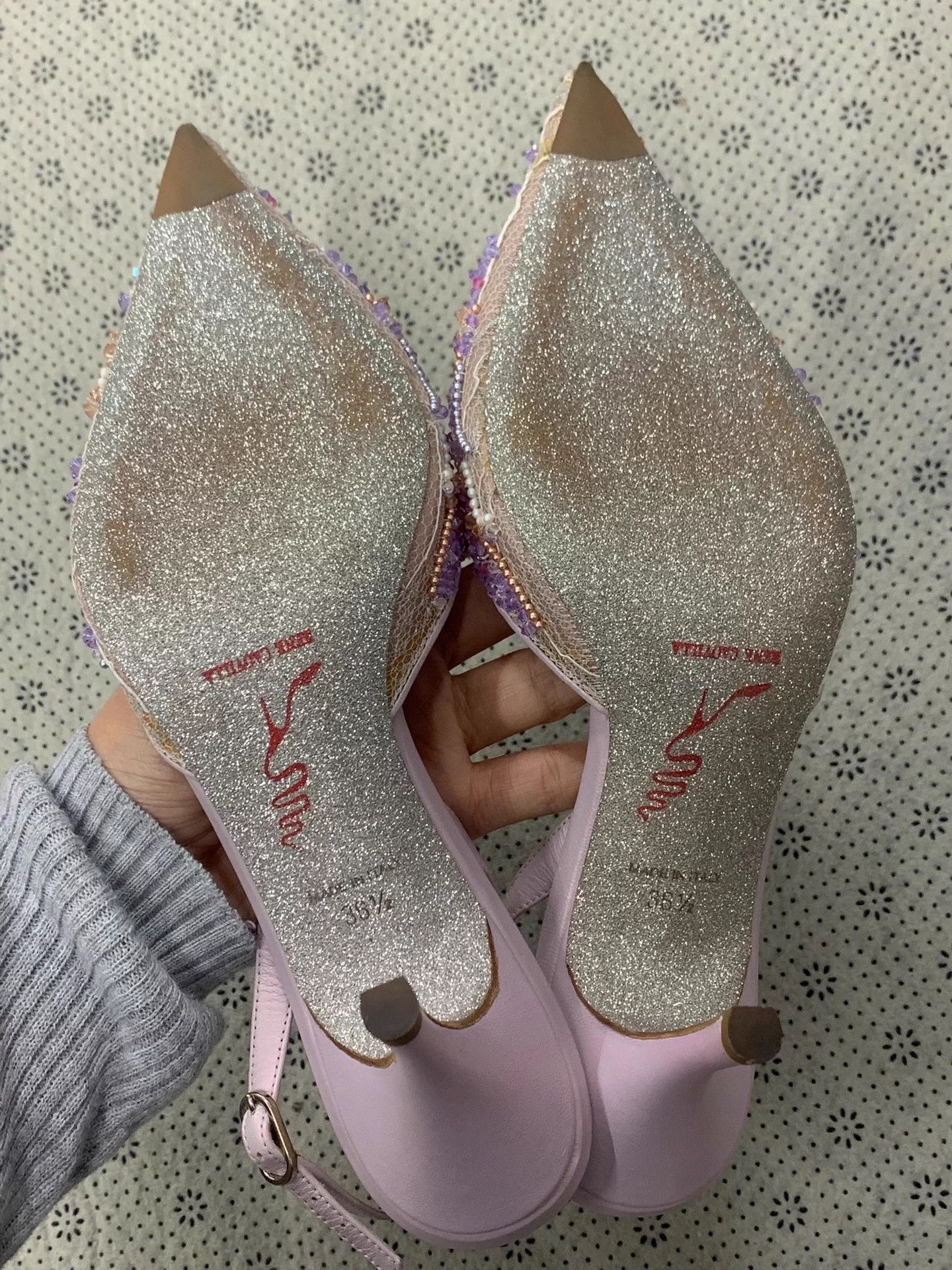 Roberto Cavalli RC Pink Purple Lace Beaded Heels EUR 36.5 New Size US 5 / IT 35 - 5 Thumbnail
