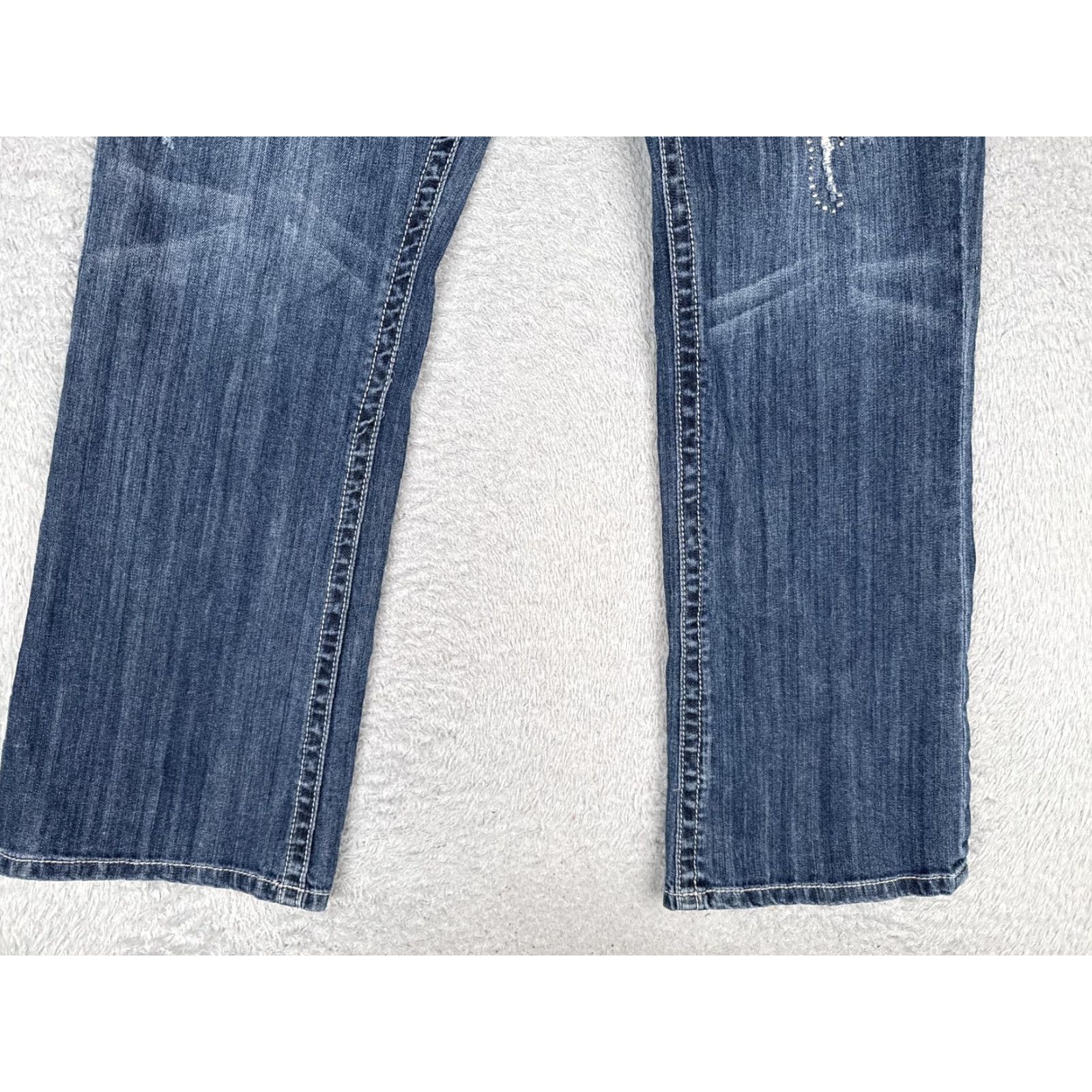 Vintage Seven7 Bootcut Jeans Womens 18 Blue Med Wash Mid Rise Stretch Rhinestone 36x31 Size 40" / US 18 - 2 Thumbnail