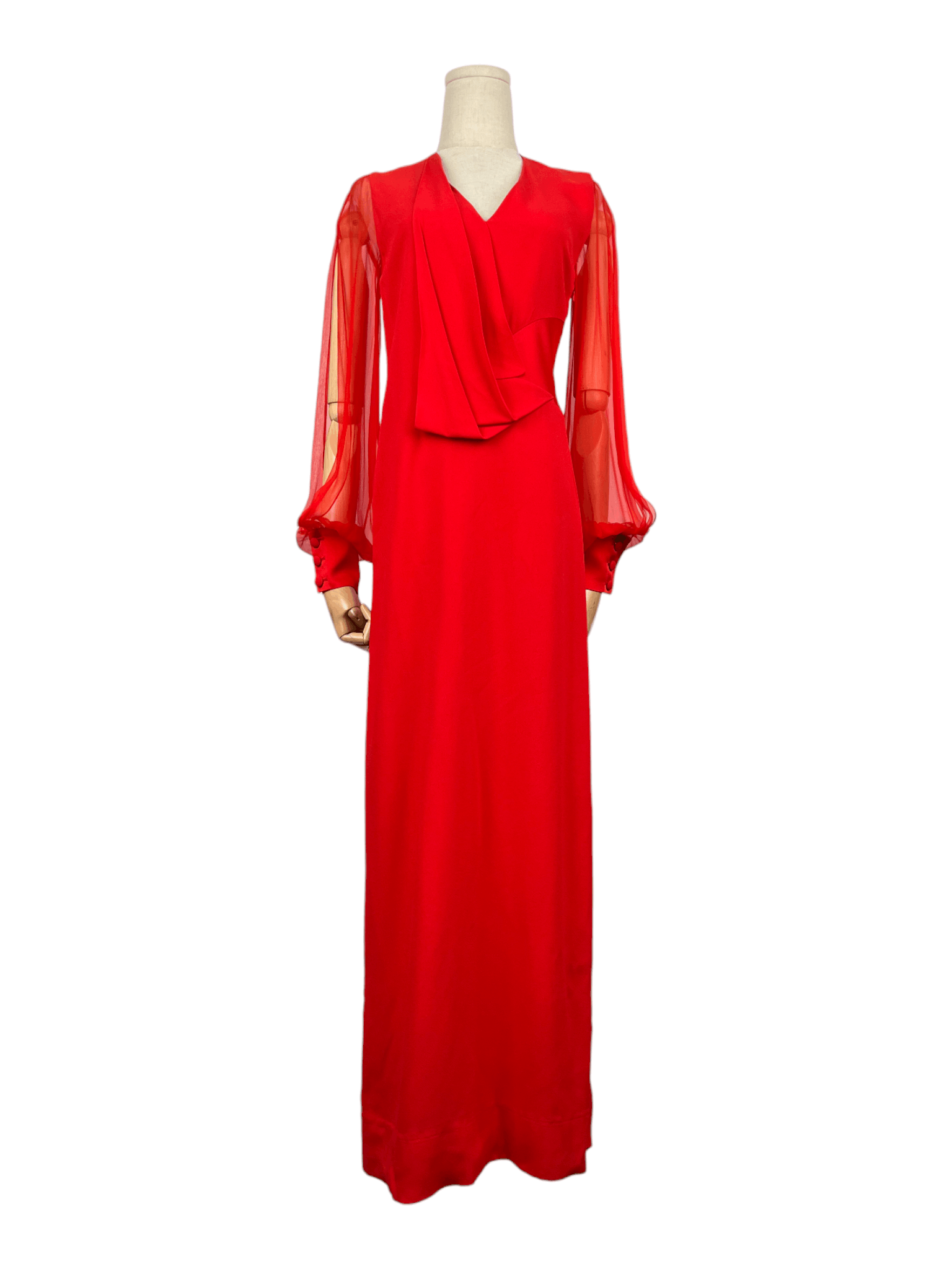 Valentino Lanvin Red Sheer And Open Long Sleeves Draped Long Dress Size XXS / US 00 / IT 34 - 1 Thumbnail