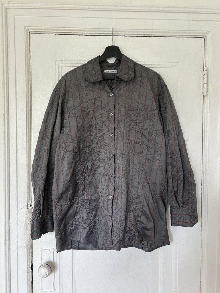 image of Our Legacy Crinkled Striped Shirt in Grey, Men's (Size Large)