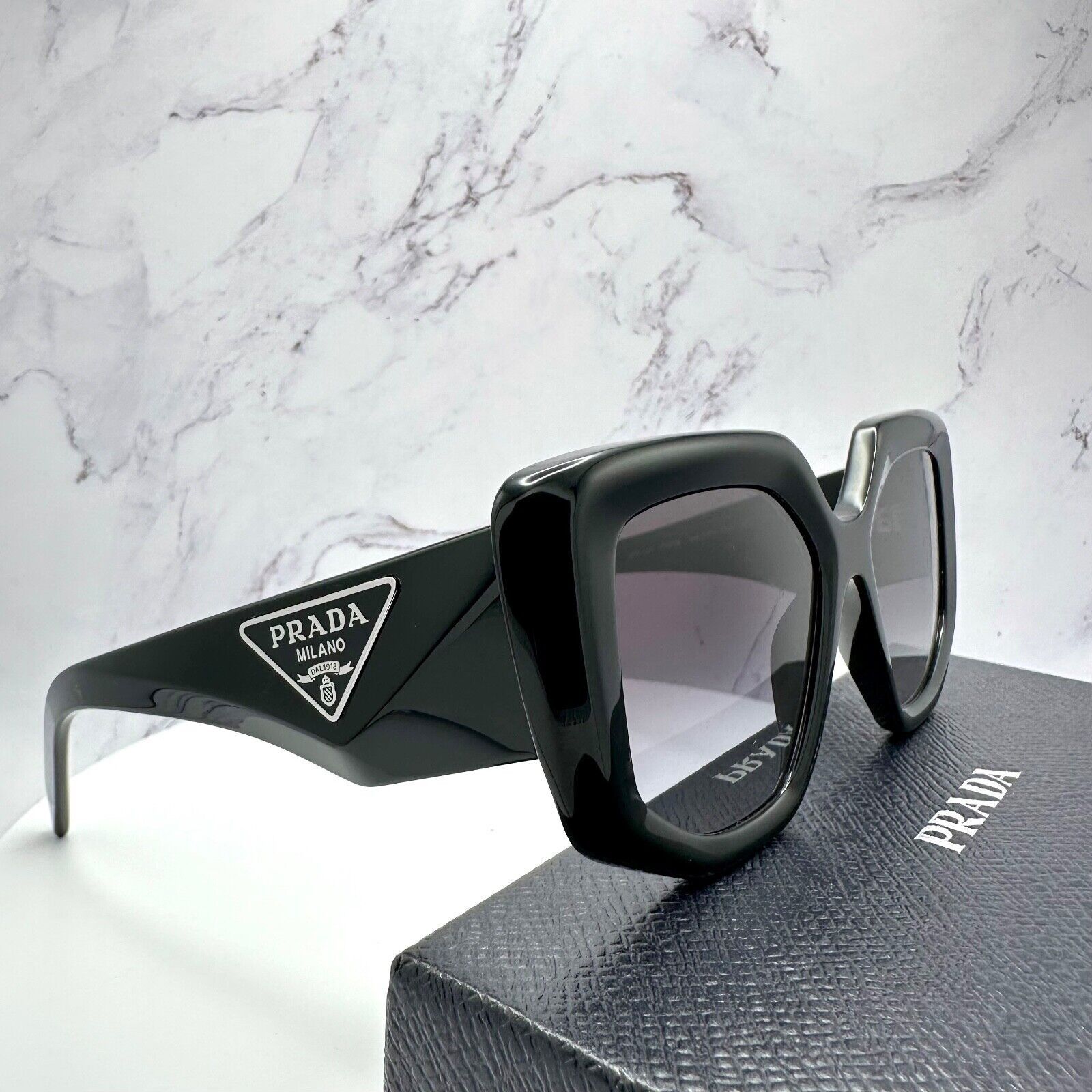 Prada Prada Sunglasses Black Square Oversized Triangle Logo Italy Size ONE SIZE - 13 Thumbnail