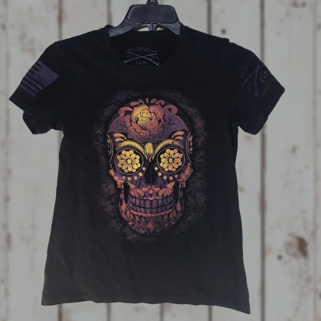 Vintage Grunt Style Skull Graphic Print T-Shirt Womens Size M Black Casual Short Sleeve Size M / US 6-8 / IT 42-44 - 1 Thumbnail